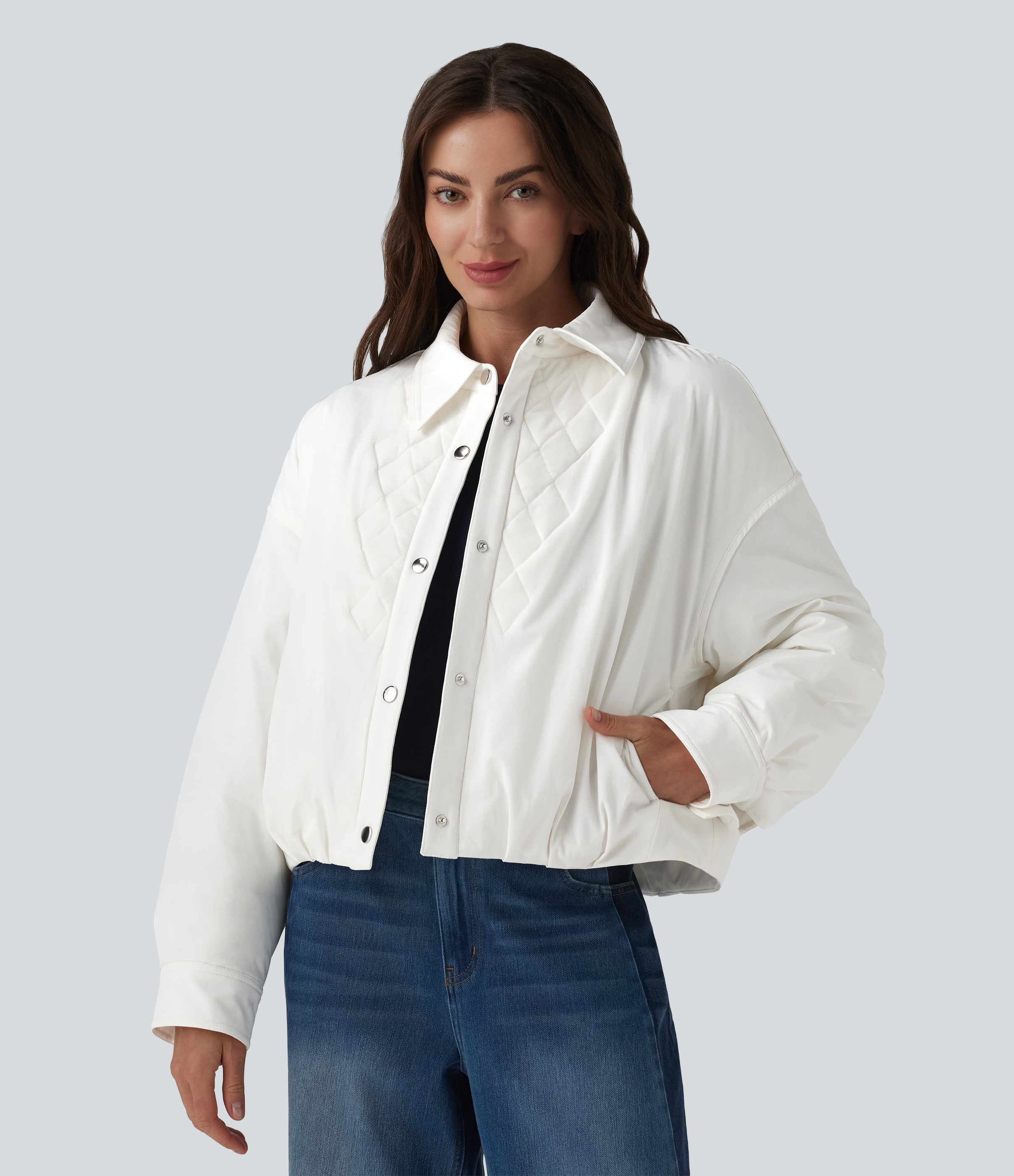 Long Sleeve Casual Padded Jacket with Pockets