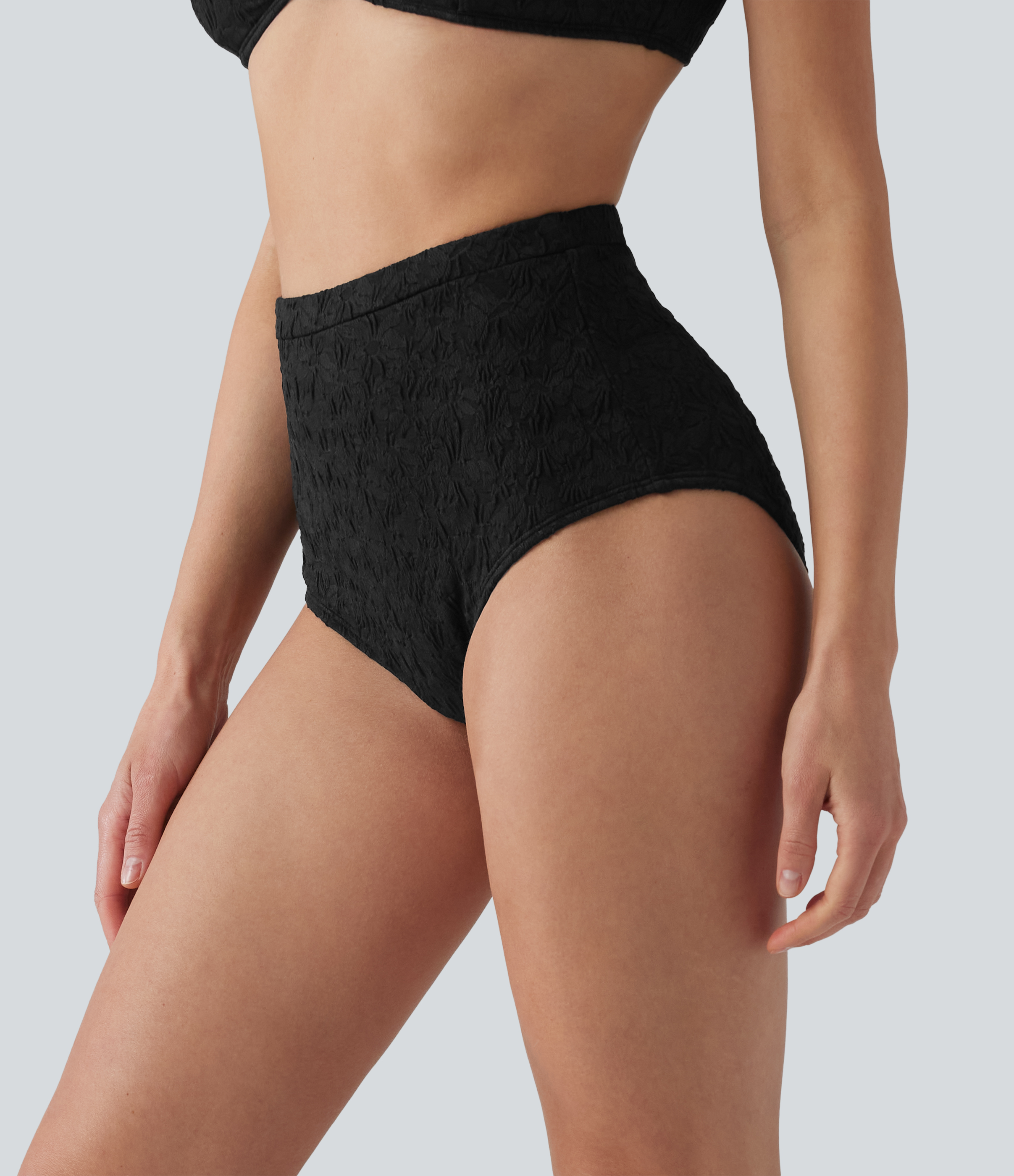 Bikinihose mit hohem Bund, Bauchkontrolle und Jacquard-Muster