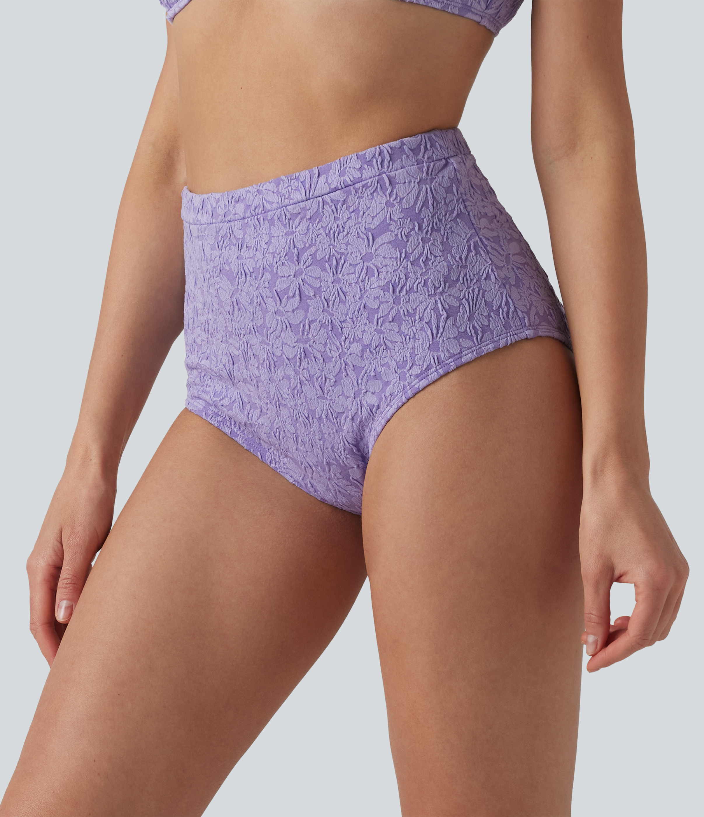 High Waisted Tummy Control Jacquard Bikini Bottom Swimsuit