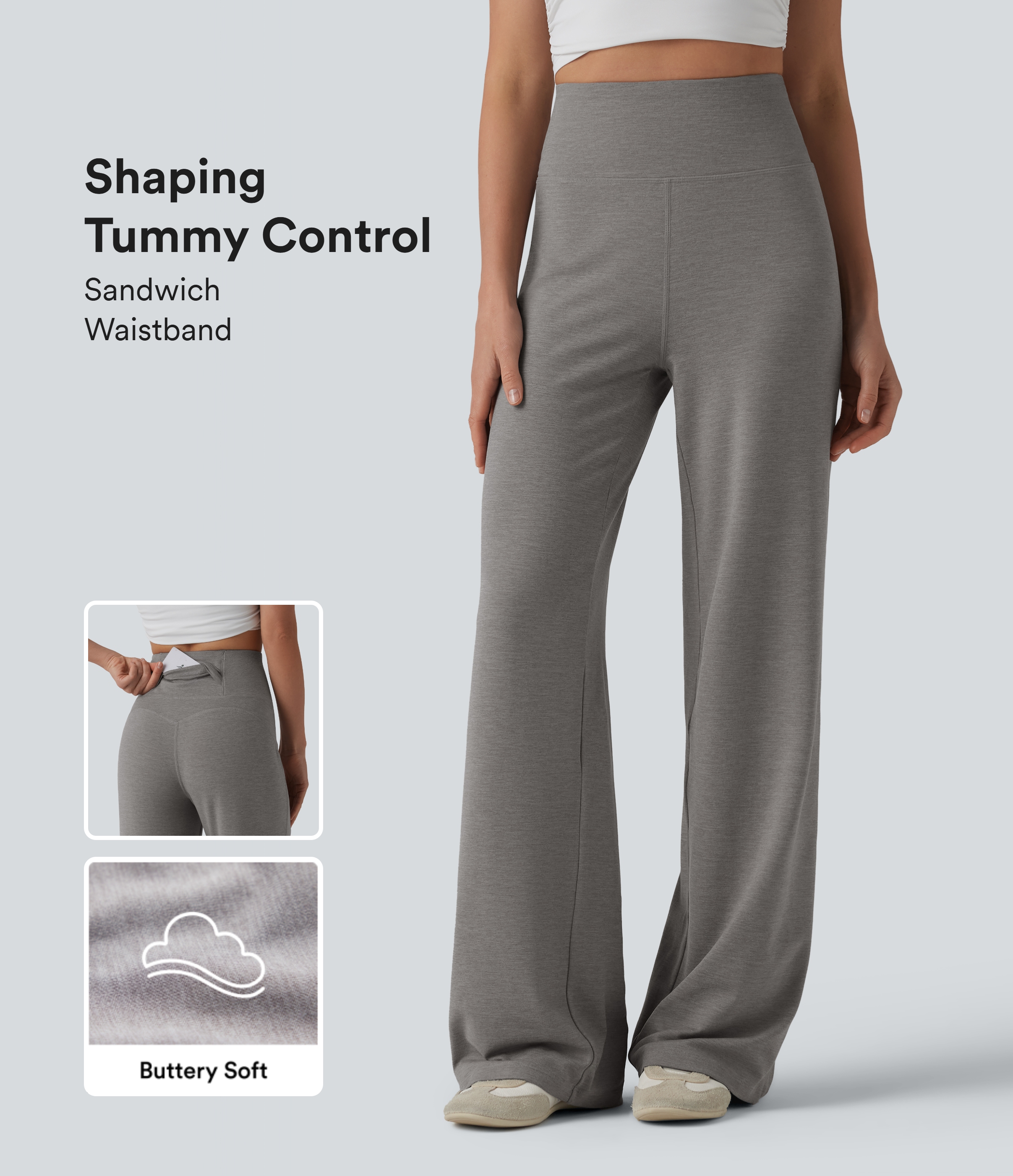 High Waisted Tummy Control Straight Leg Casual Pants with Pocket