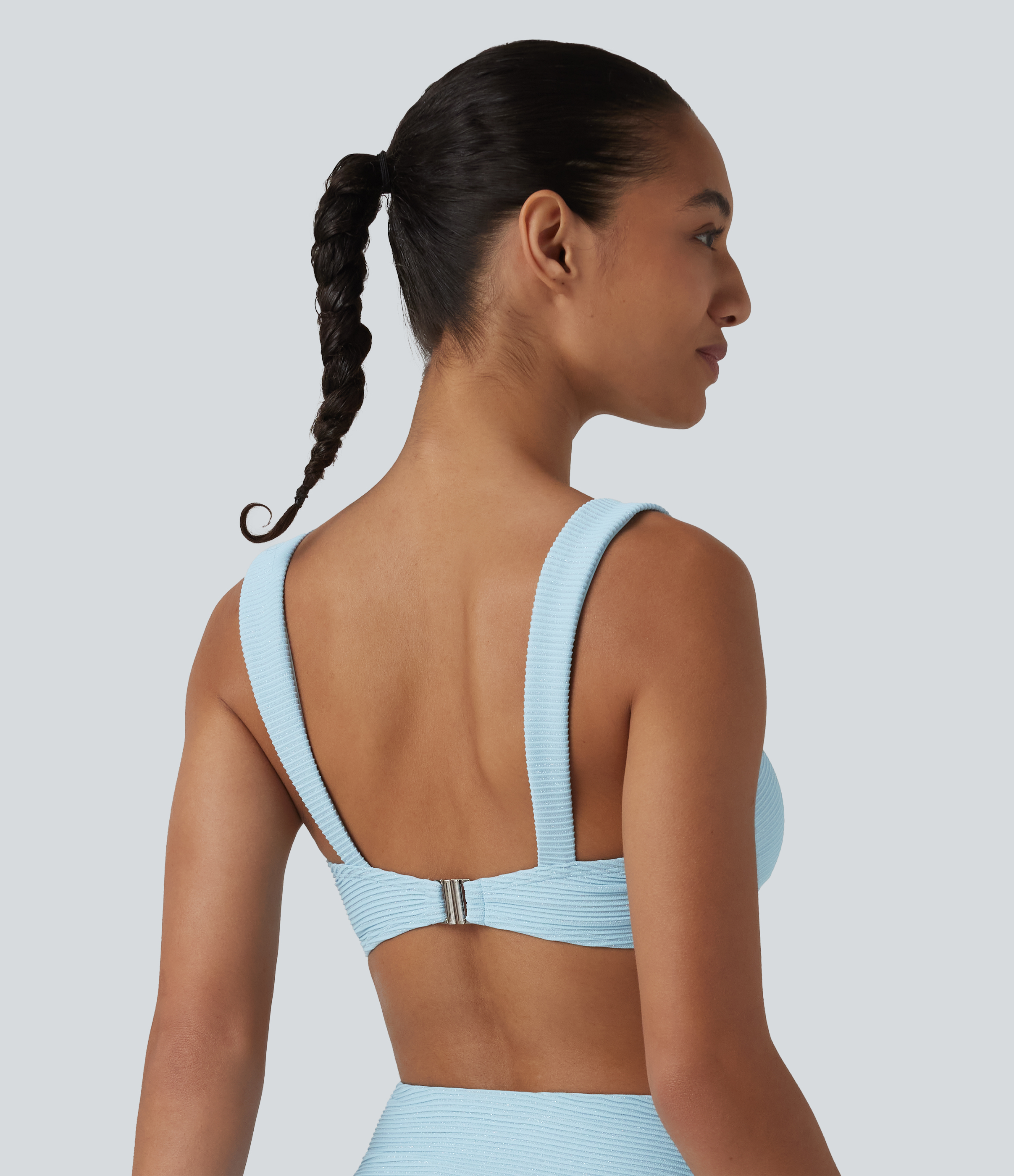 Cooling Spray Push-Up Square Neck Stripes Sparkle Bikini Top Swimsuit / 2