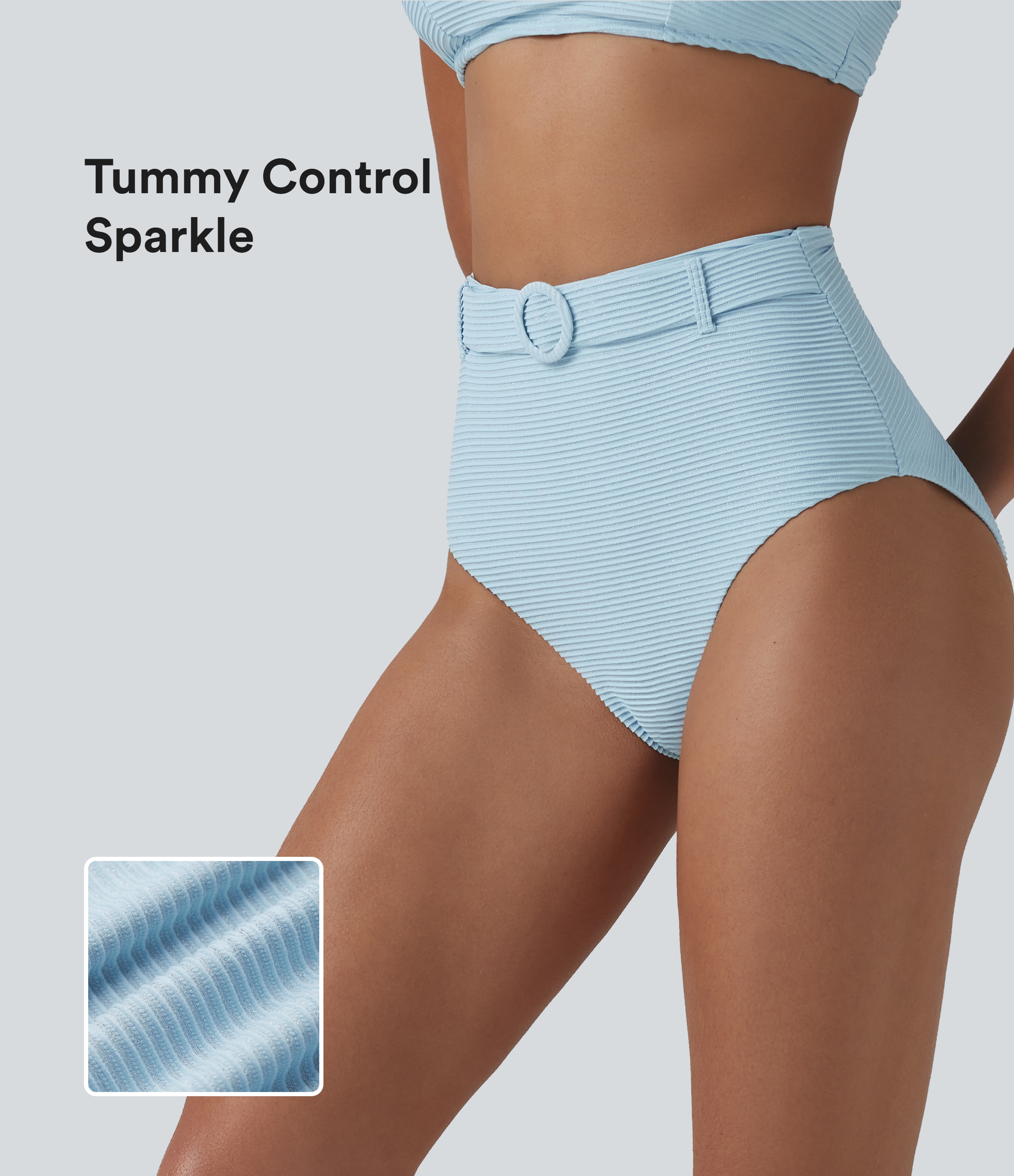 Bas de bikini gainant taille haute à rayures scintillantes