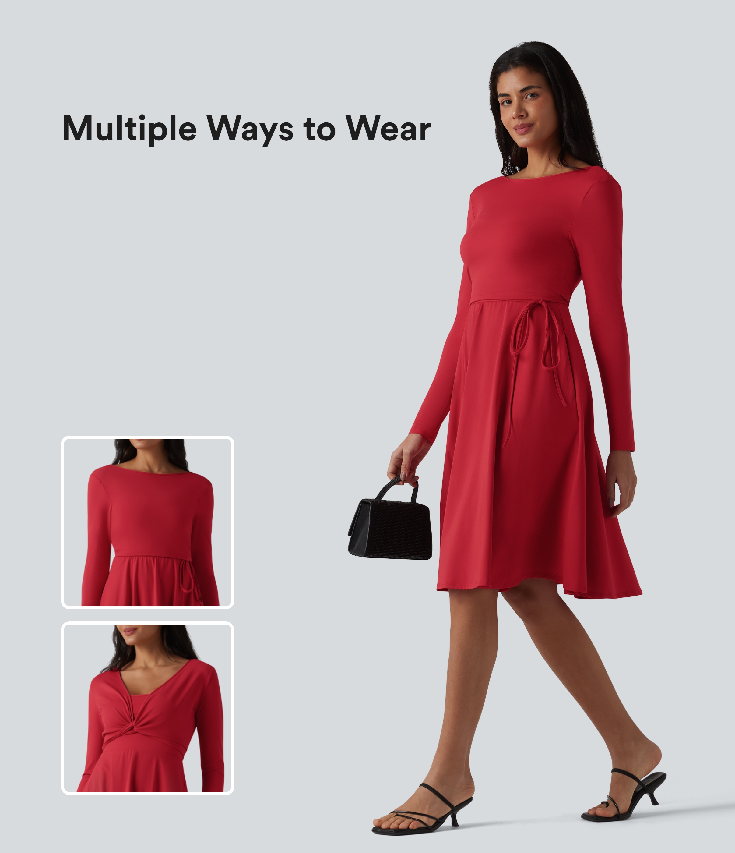 SoftlyZero™ Airy Long Sleeve Wrapped 2-Piece Cool Touch Midi Dress with Pockets
