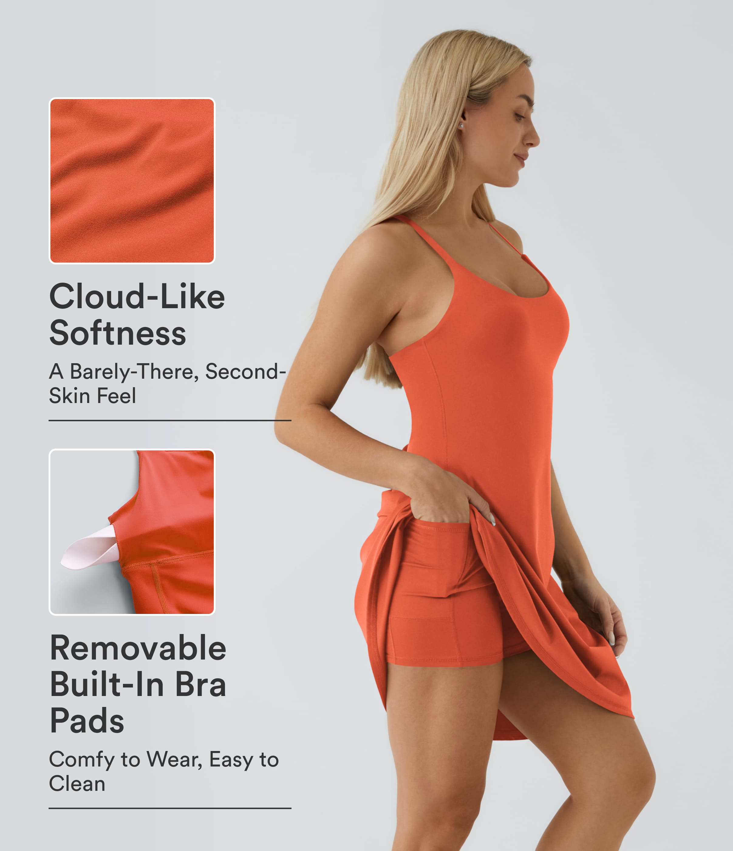 Robe active longue durée SoftlyZero™ Airy Cut Out 2-en-1 avec poche, toucher frais et protection UPF50+