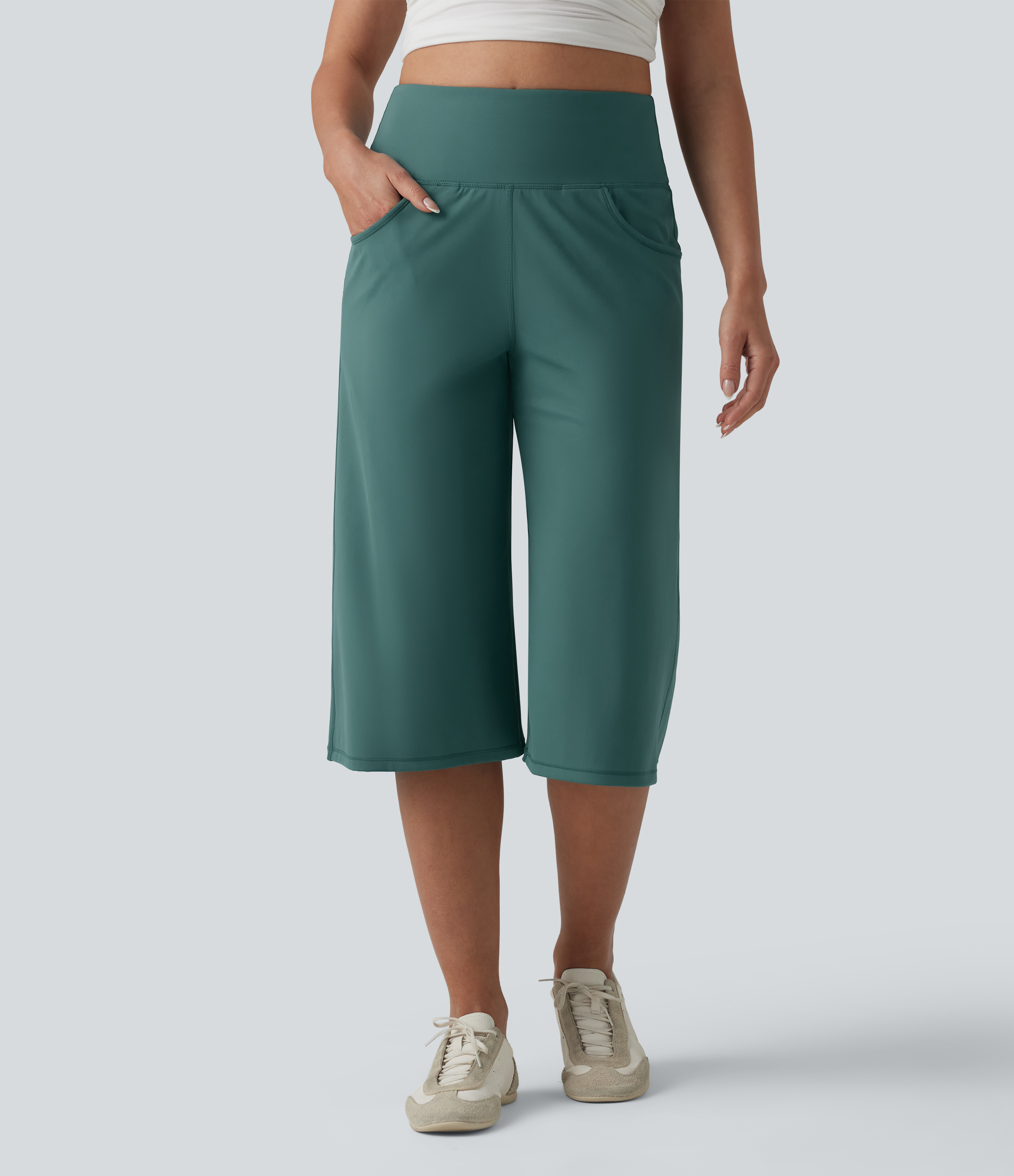 SoftlyZero™ Airy High Waisted Tummy Control InstantCool Casual Capri Baggy Pants with Pockets