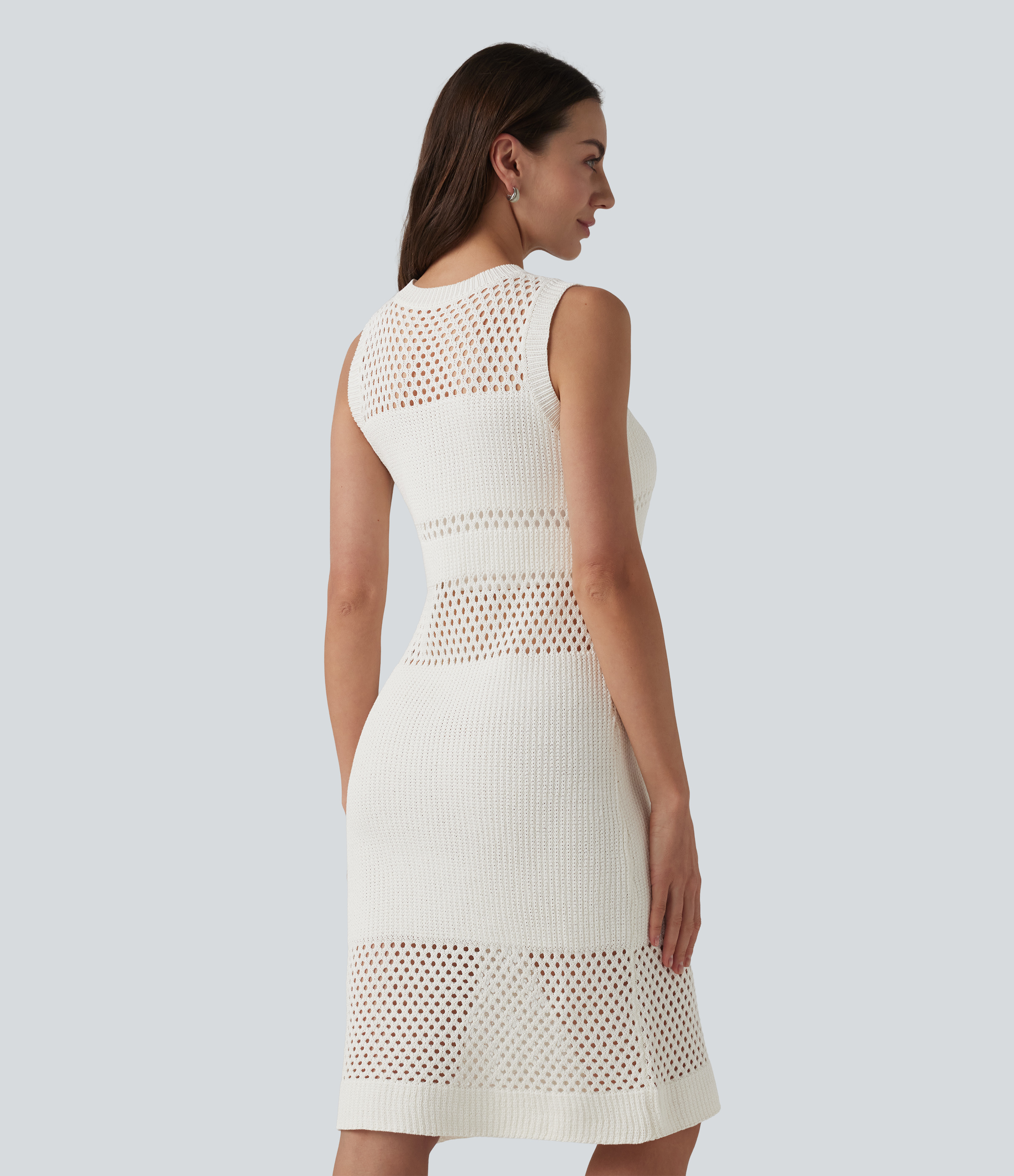 White Round Neck Sleeveless Cut Out Mini Dress / 2