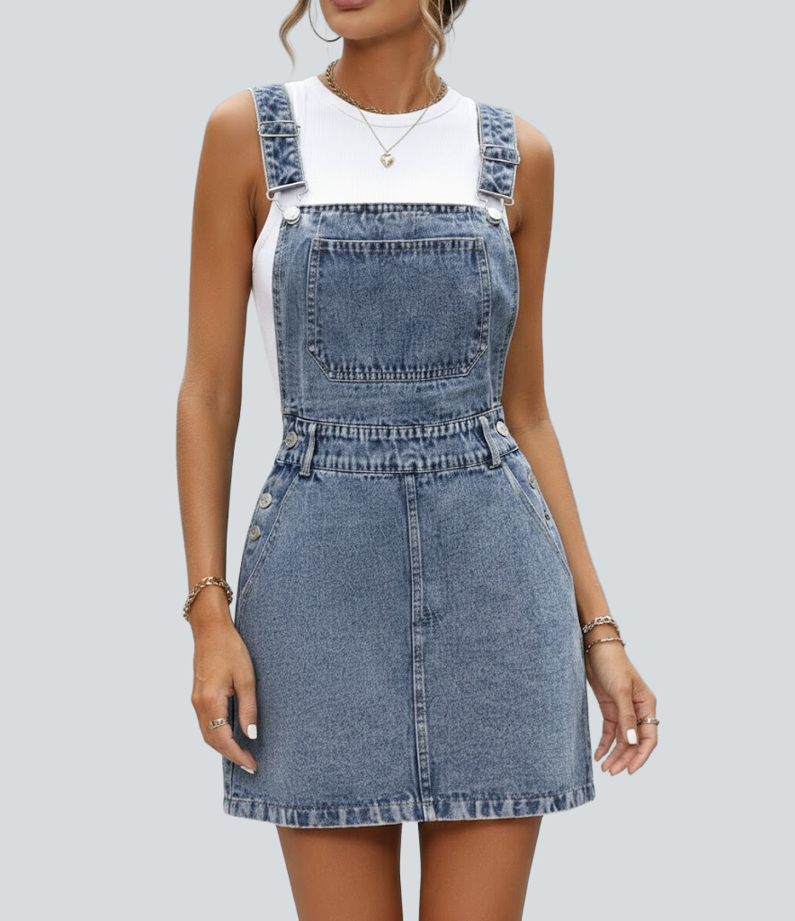 Halara Flex™ Denim Adjustable Straps Mini Casual Pinafore Dress with Pockets
