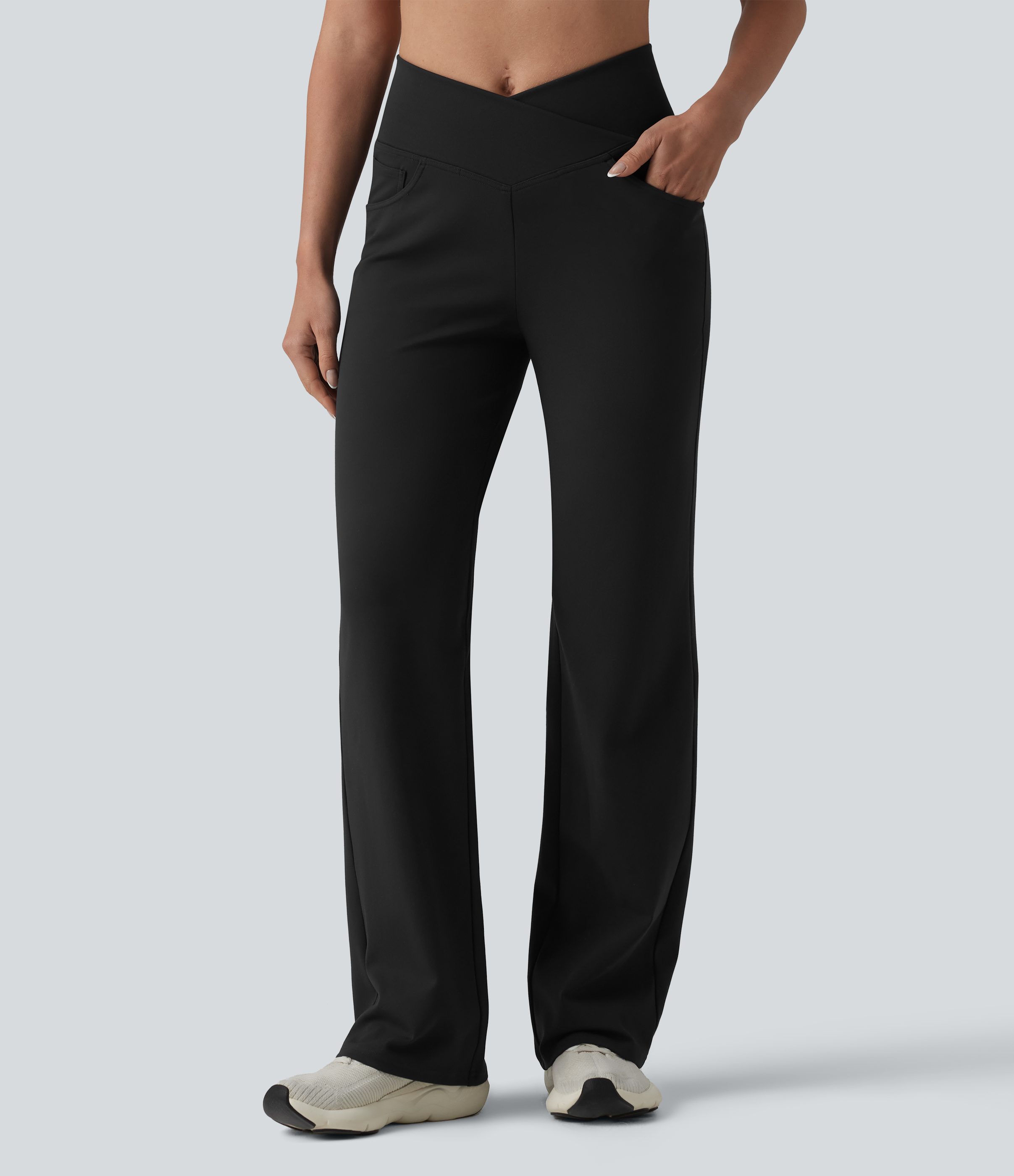 DayStretch Crossover High Waisted Tummy Control Yoga Straight Leg Pants with Pockets