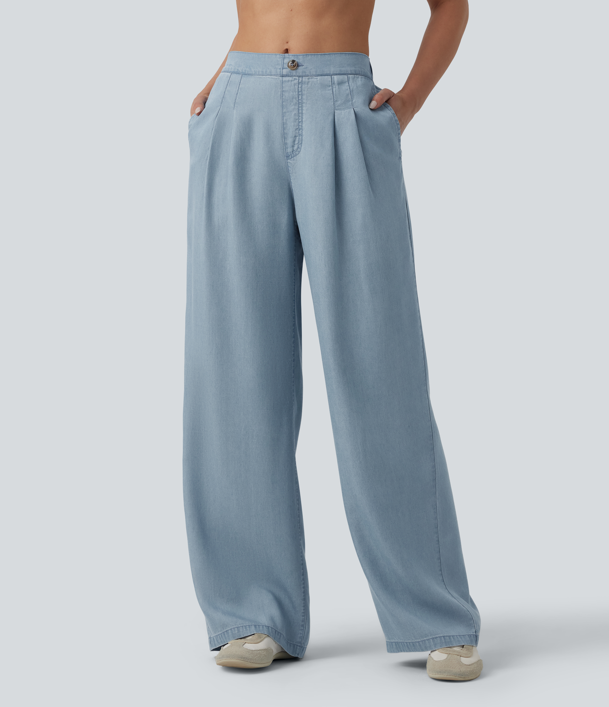 Jean décontracté taille mi‑haute, coupe large, avec poches