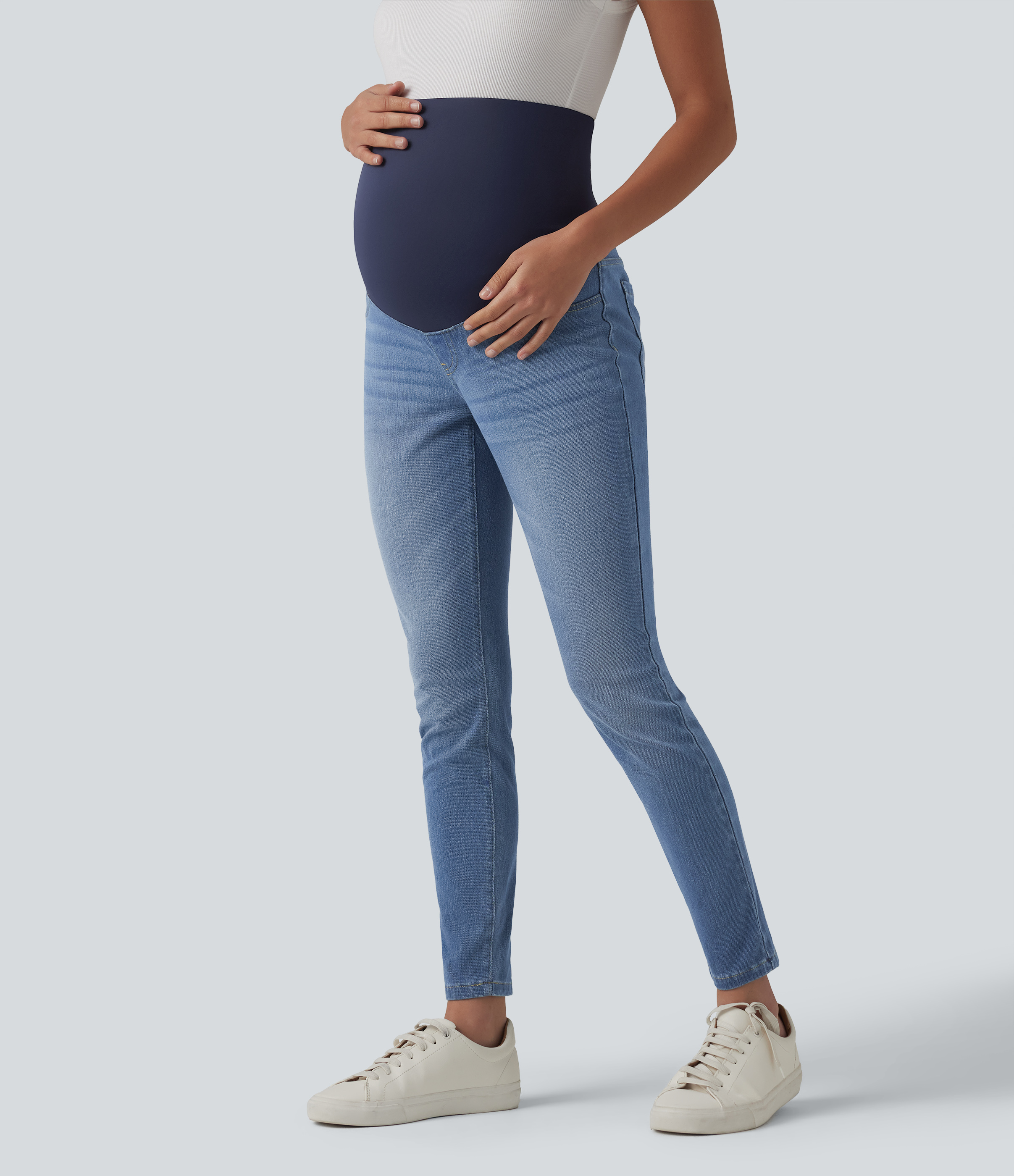 Halara Flex™ Super High Waisted Skinny 7/8 Casual Maternity Jeans with Pockets
