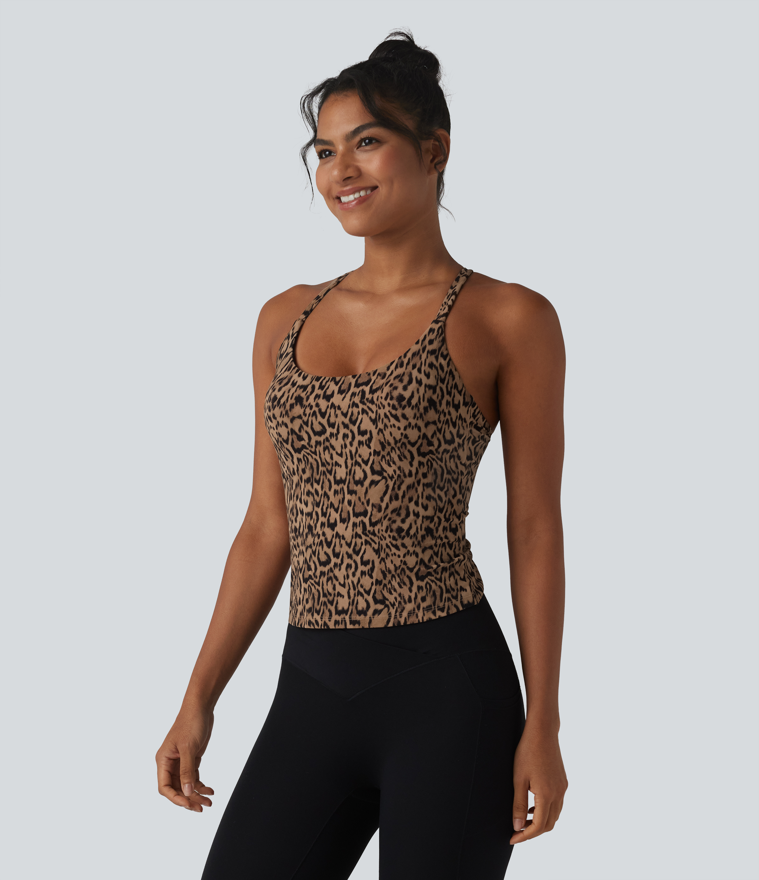 Women's Halara UltraSculpt™ Leopard Print Scoop Neck Built-in Bra