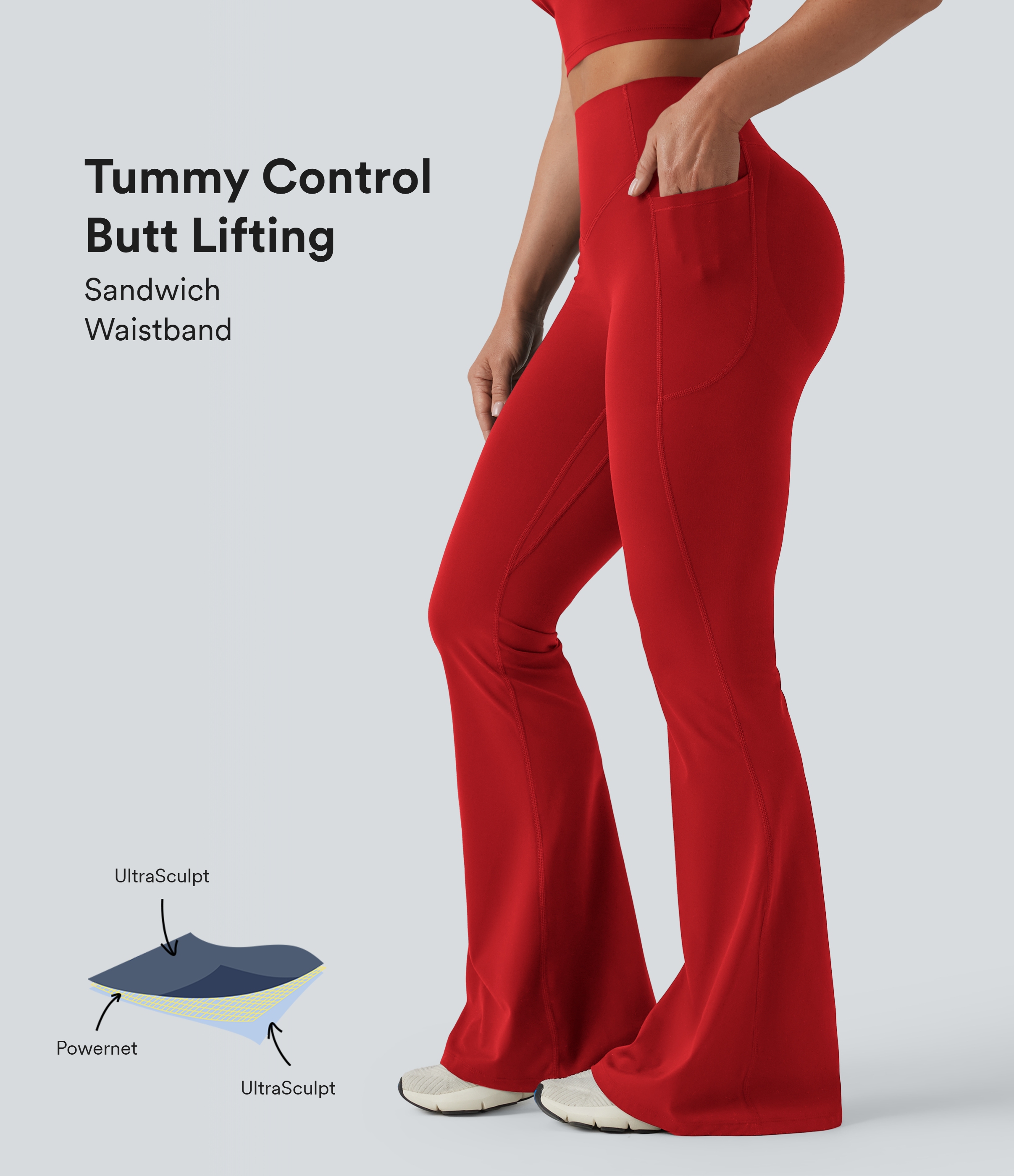 Halara UltraSculpt™ High Waisted Scrunch Butt Lifting Tummy Control Shaping Yoga Flare Leggings with Pockets