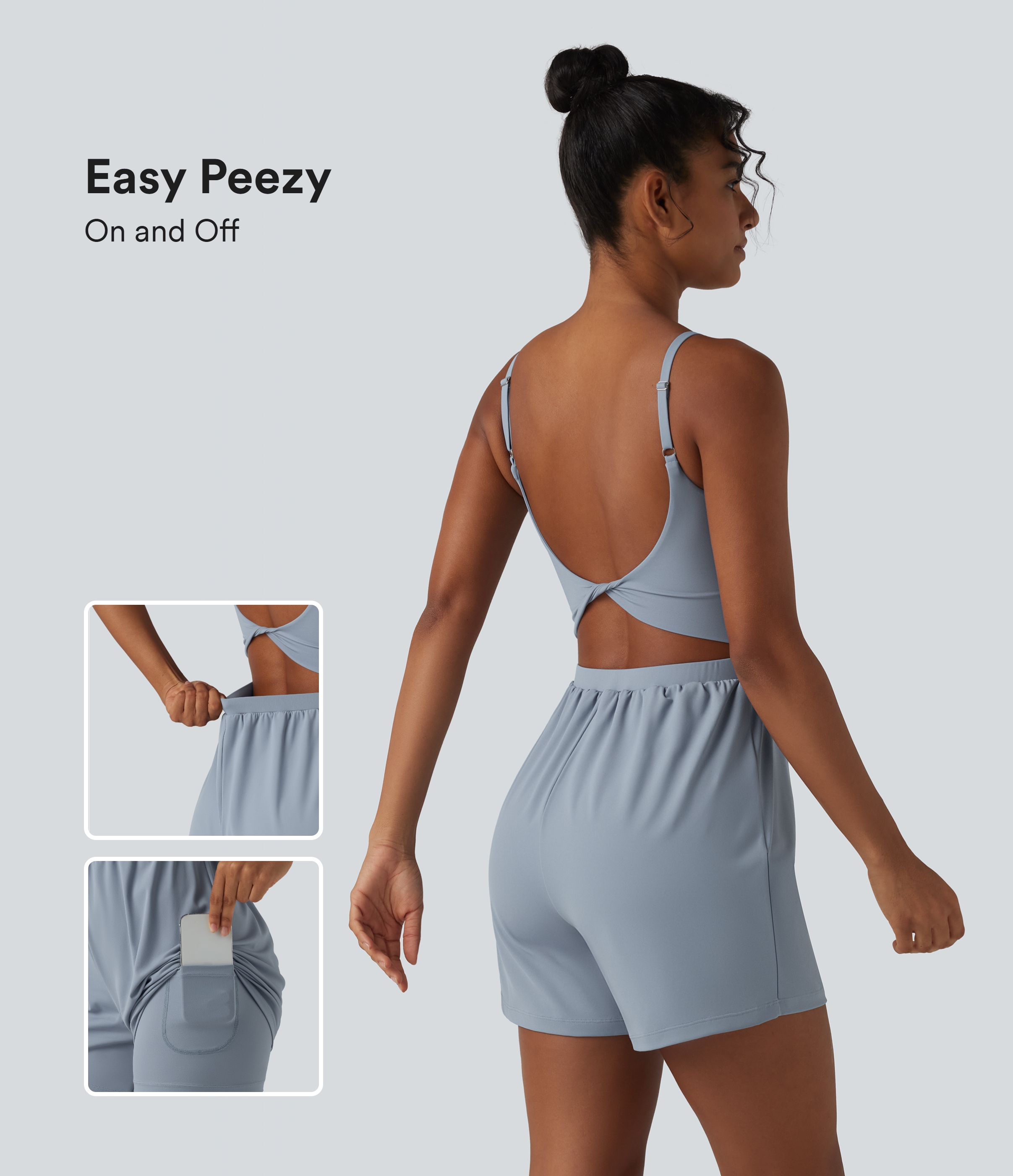 SoftlyZero™ Airy Twisted Backless Adjustable Straps 2-in-1 Built-in Bra Cool Touch Yoga Playsuit with Pocket-Easy Peezy