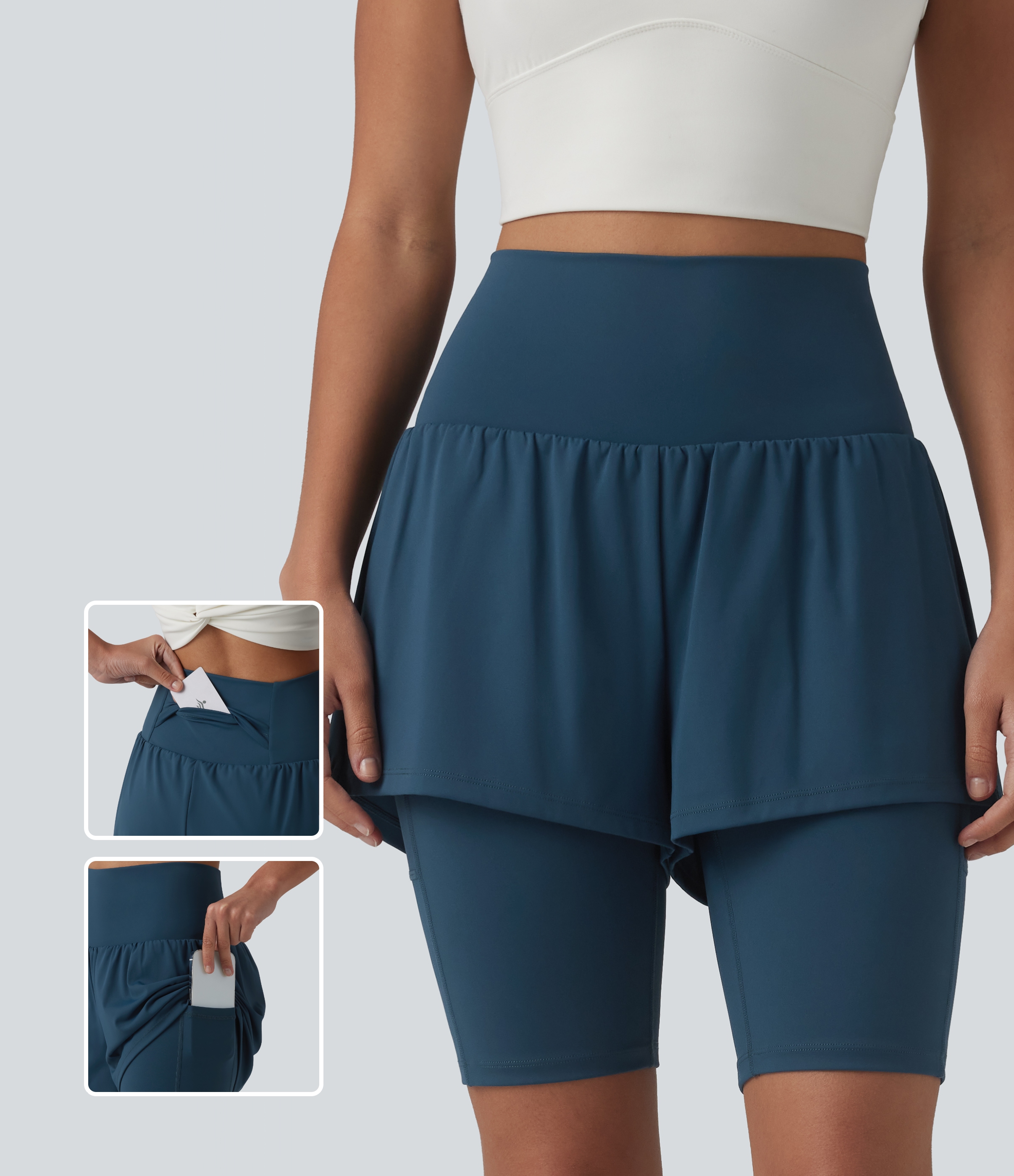 SoftlyZero™ Airy Super High Waisted 2-in-1 Cool Touch Yoga Shorts 9'' with Pockets