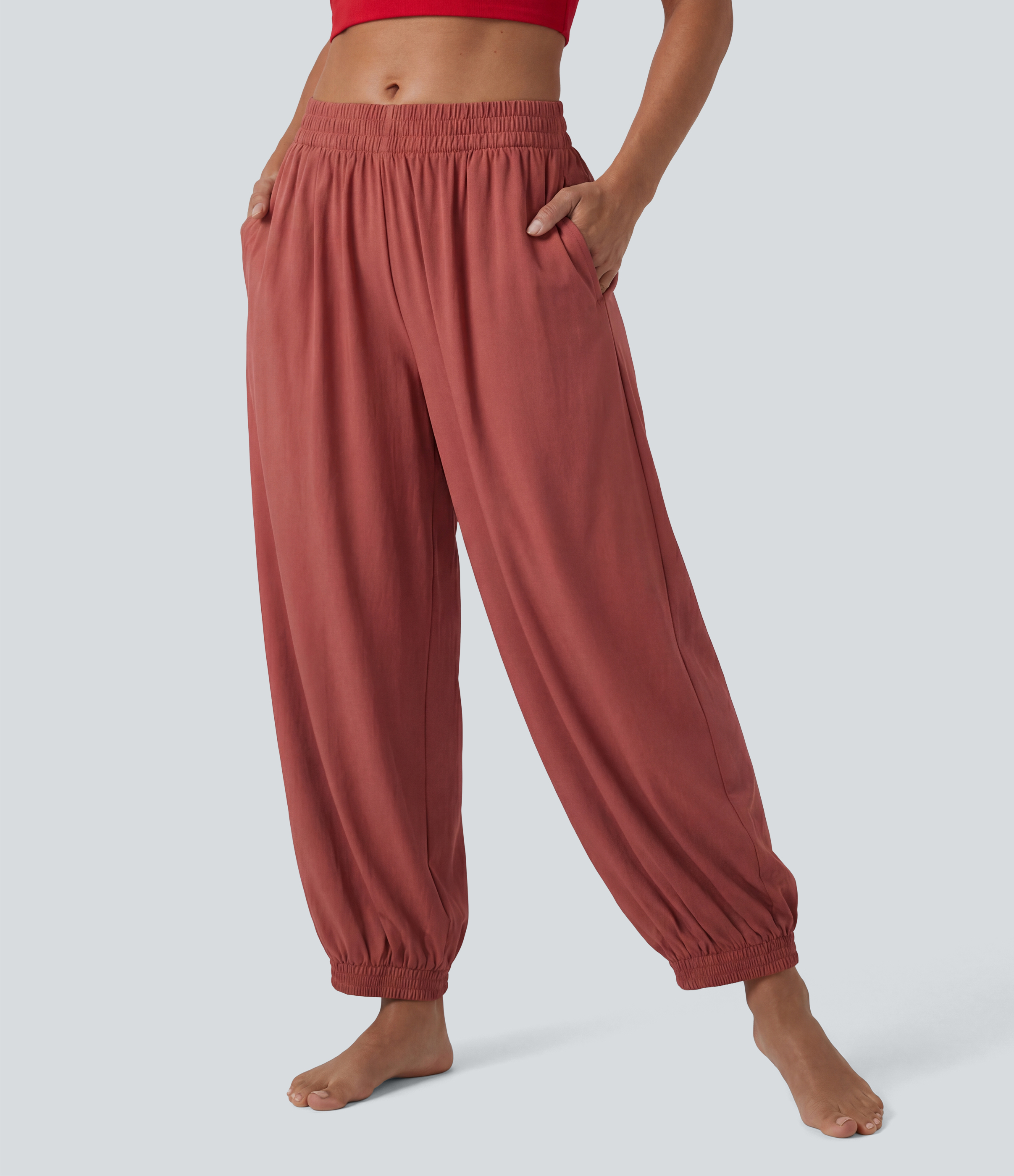 Breezeful™ High Waisted Barrel Leg Quick Dry Yoga Joggers with Pockets