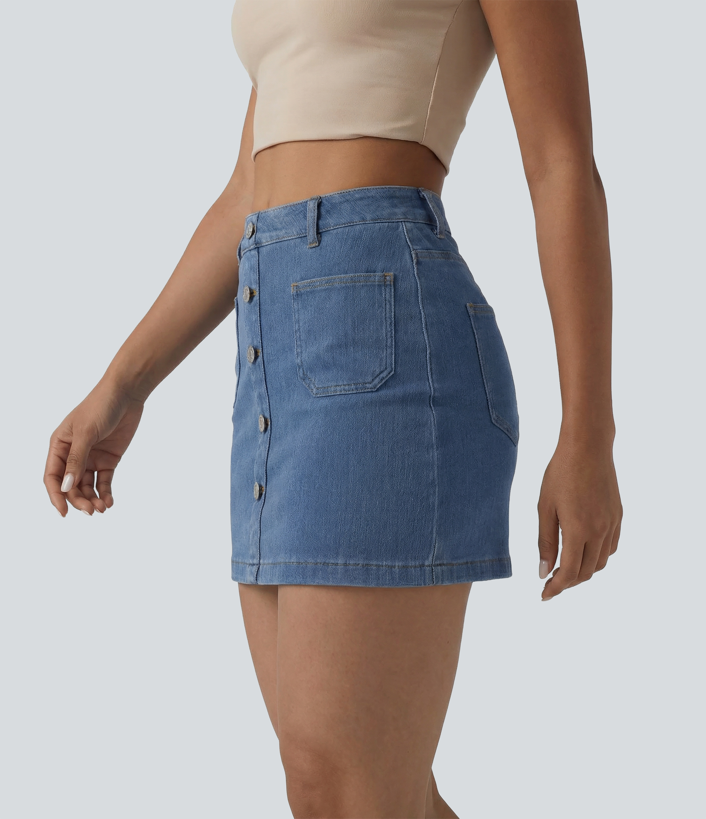 Halara Flex™ High Waisted Decorative Buttons Bodycon Mini Casual Denim Skirt with Pockets