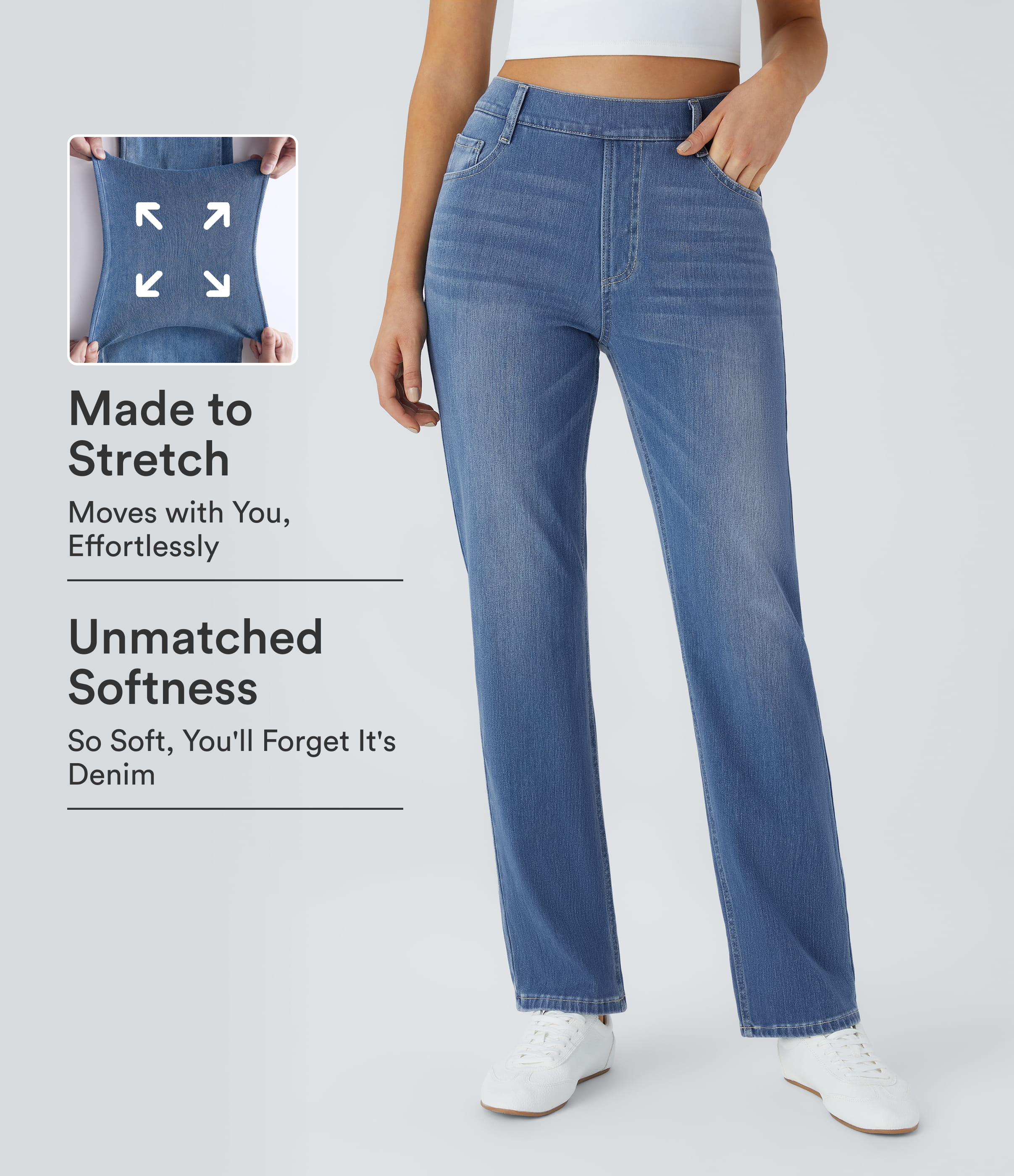 Halara Flex™ High Waisted Pockets Straight Leg Washed Casual Jeans