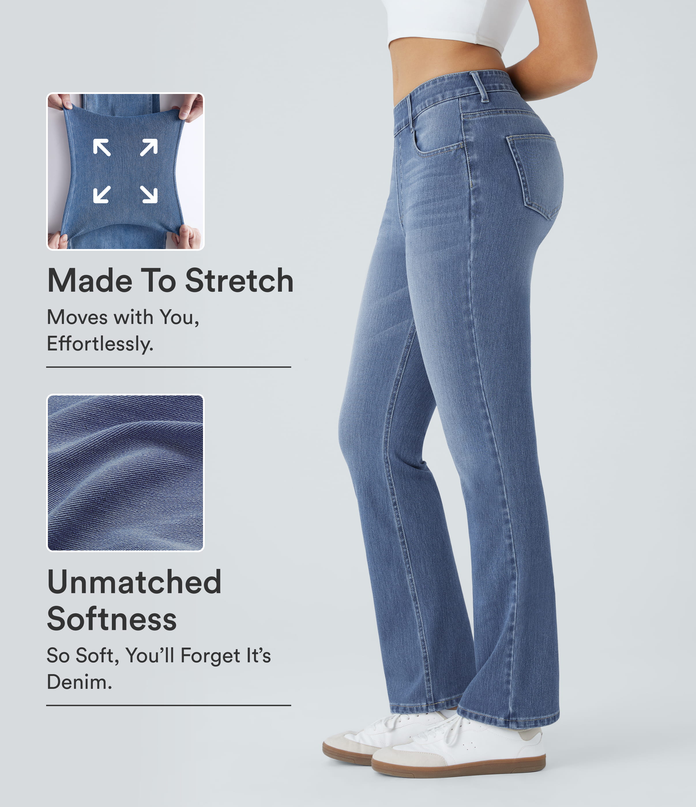 Vaqueros de corte bota informales lavados con bolsillos y cintura alta Halara Flex™