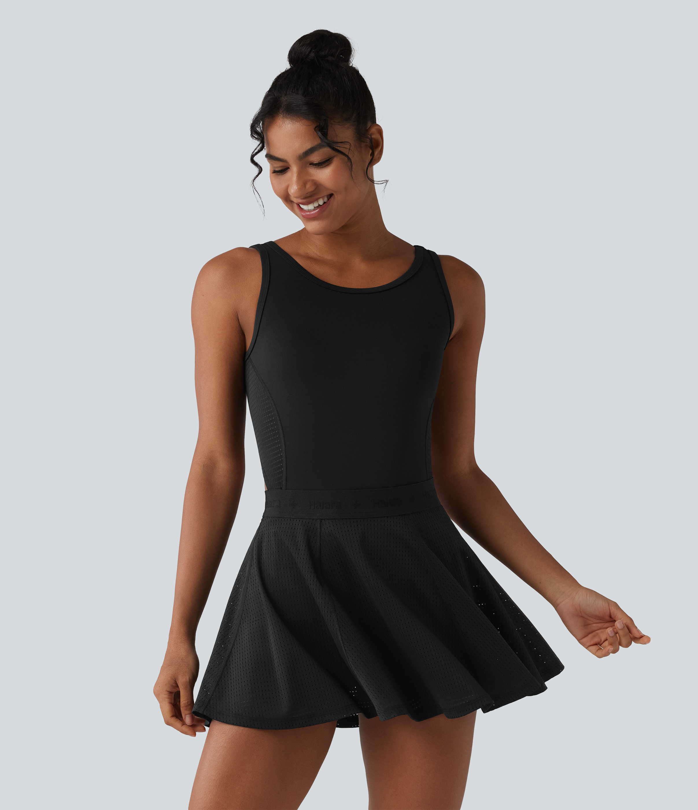 Backless Sleeveless Pockets Breathable Mesh Yoga Romper with Detachable Skirt-Easy Peezy
