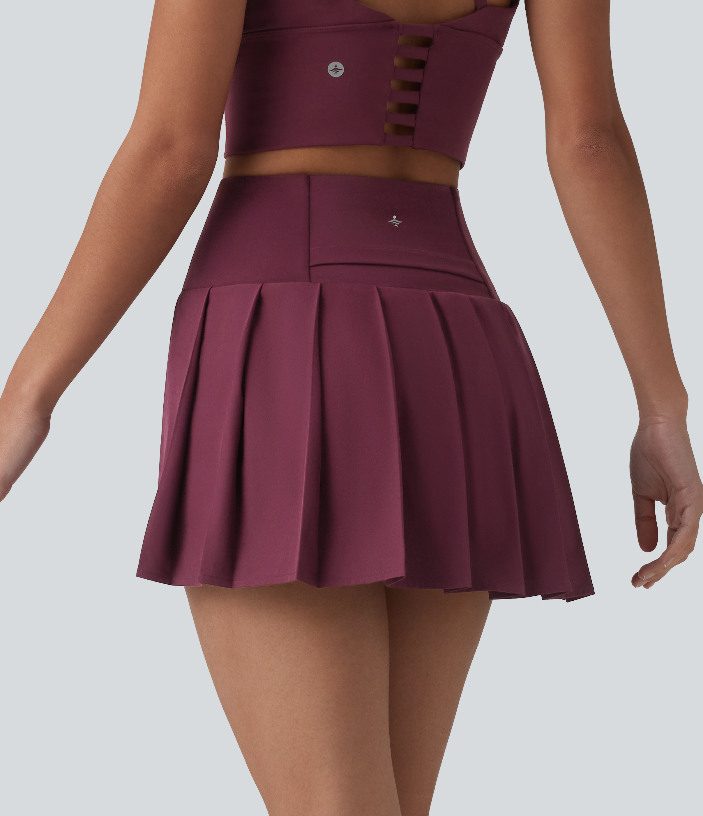 Amaranth Breezeful™ Crossover High Waisted Pleated 2-in-1 Asymmetric Hem Quick Dry Mini Dance Skirt with Pockets / 2