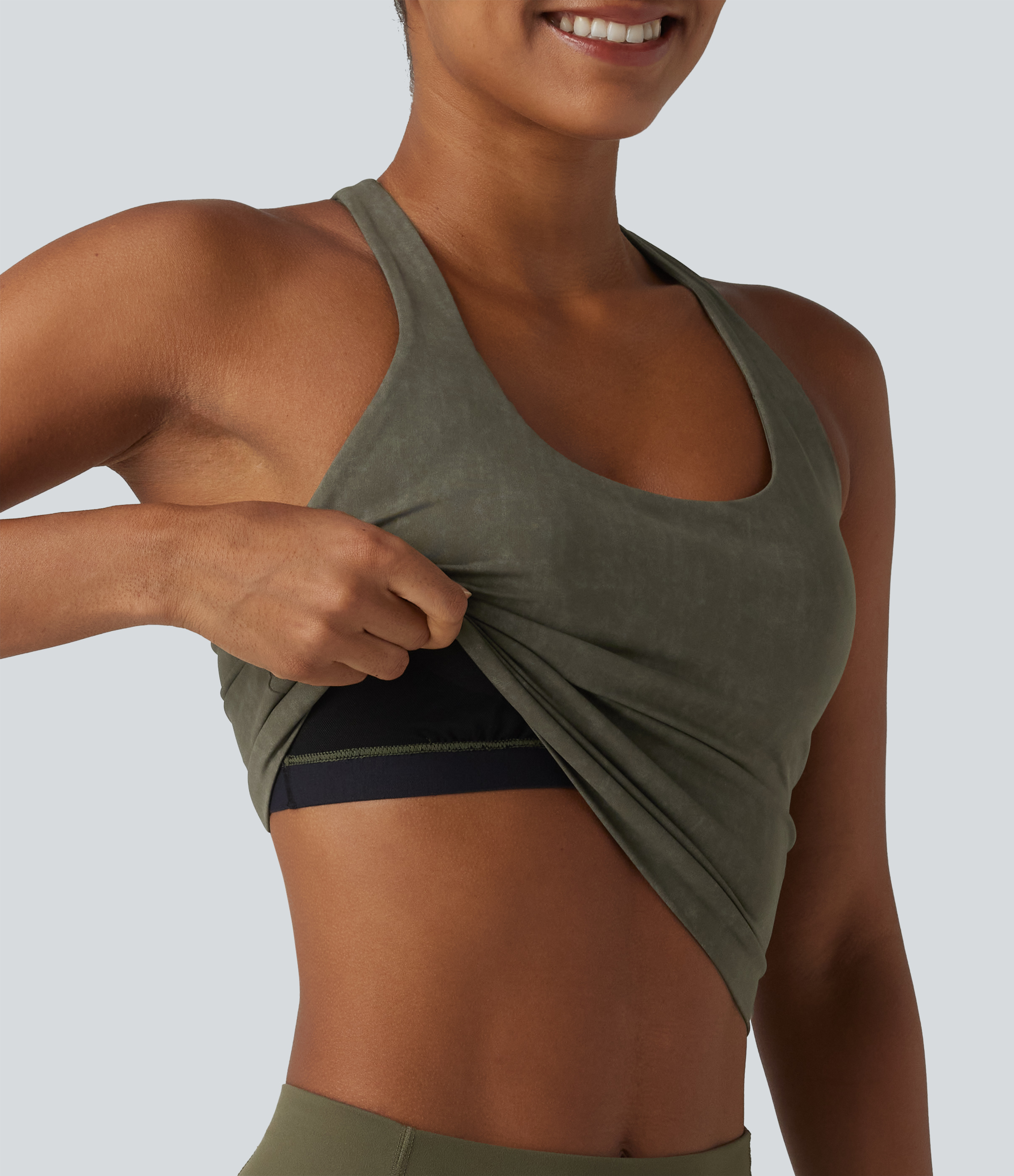 U Neck Built-in Bra Racerback Cropped Yoga Tank Top