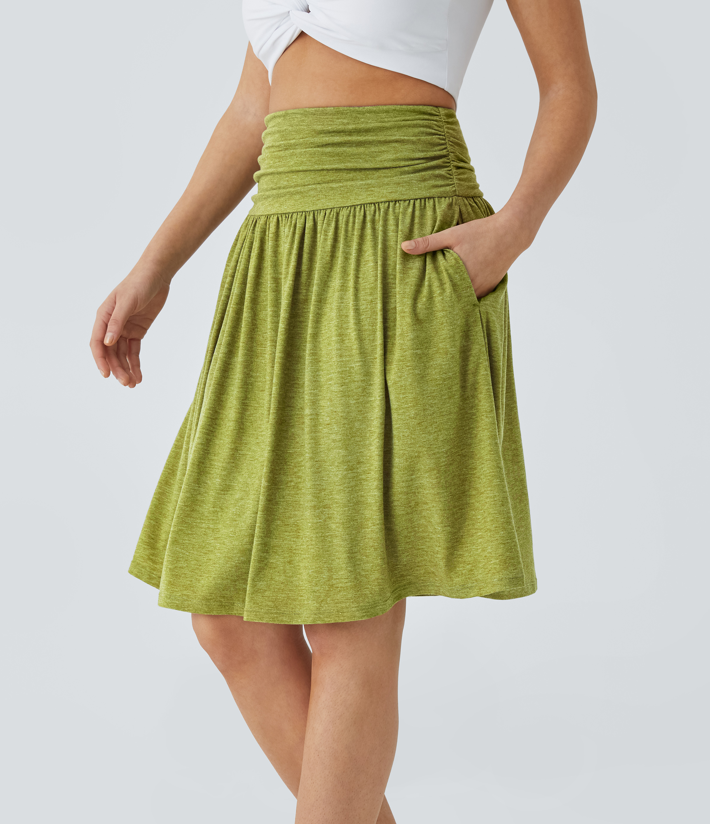 High Waisted Ruched Pocket Flowy Skirt