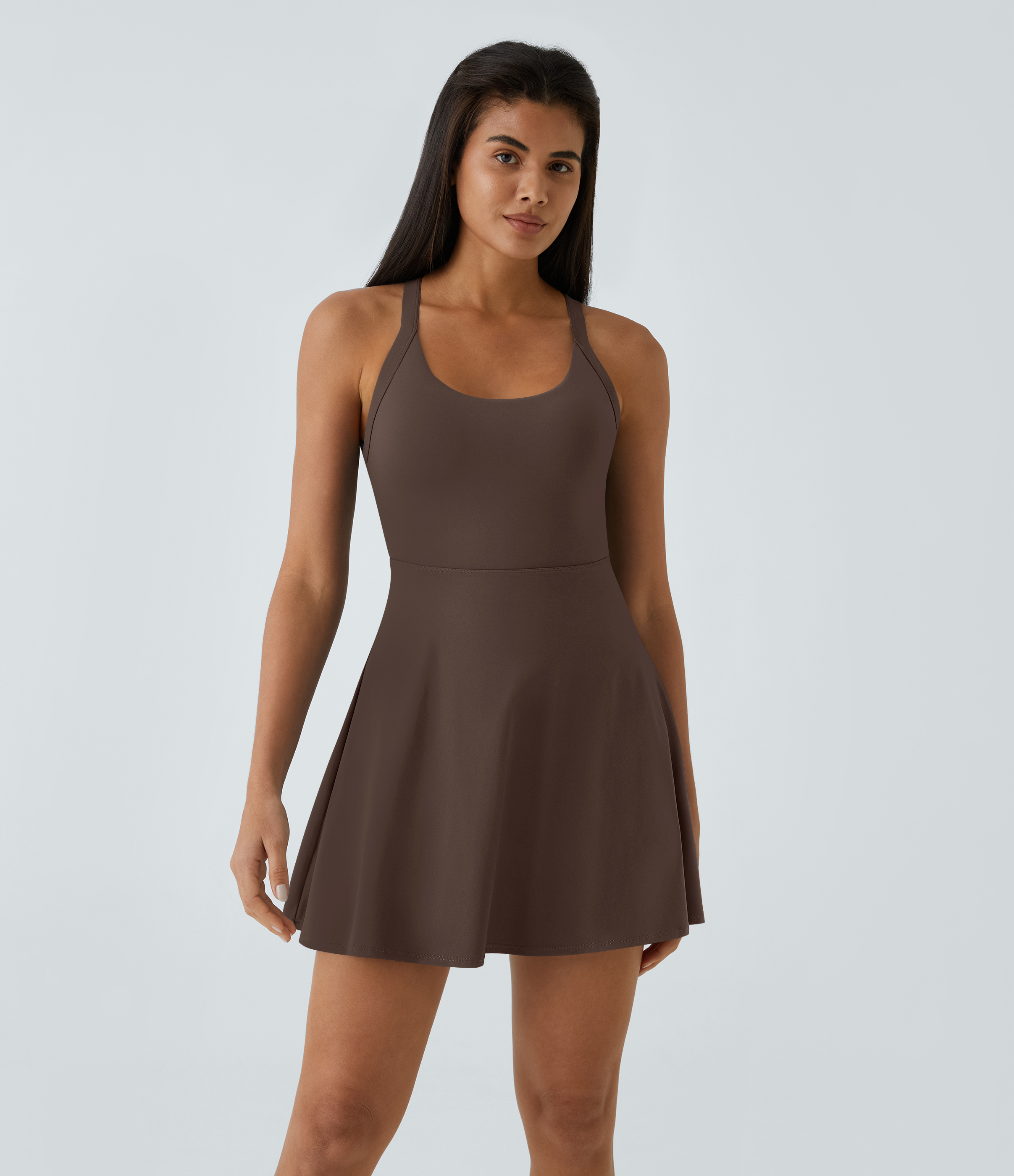 Chocolate Martini 2-in-1-Mini-Tanzkleid mit U-Ausschnitt, rückenfrei, verdrehter Ausschnitt, Seitentasche-Easy Peezy / 2