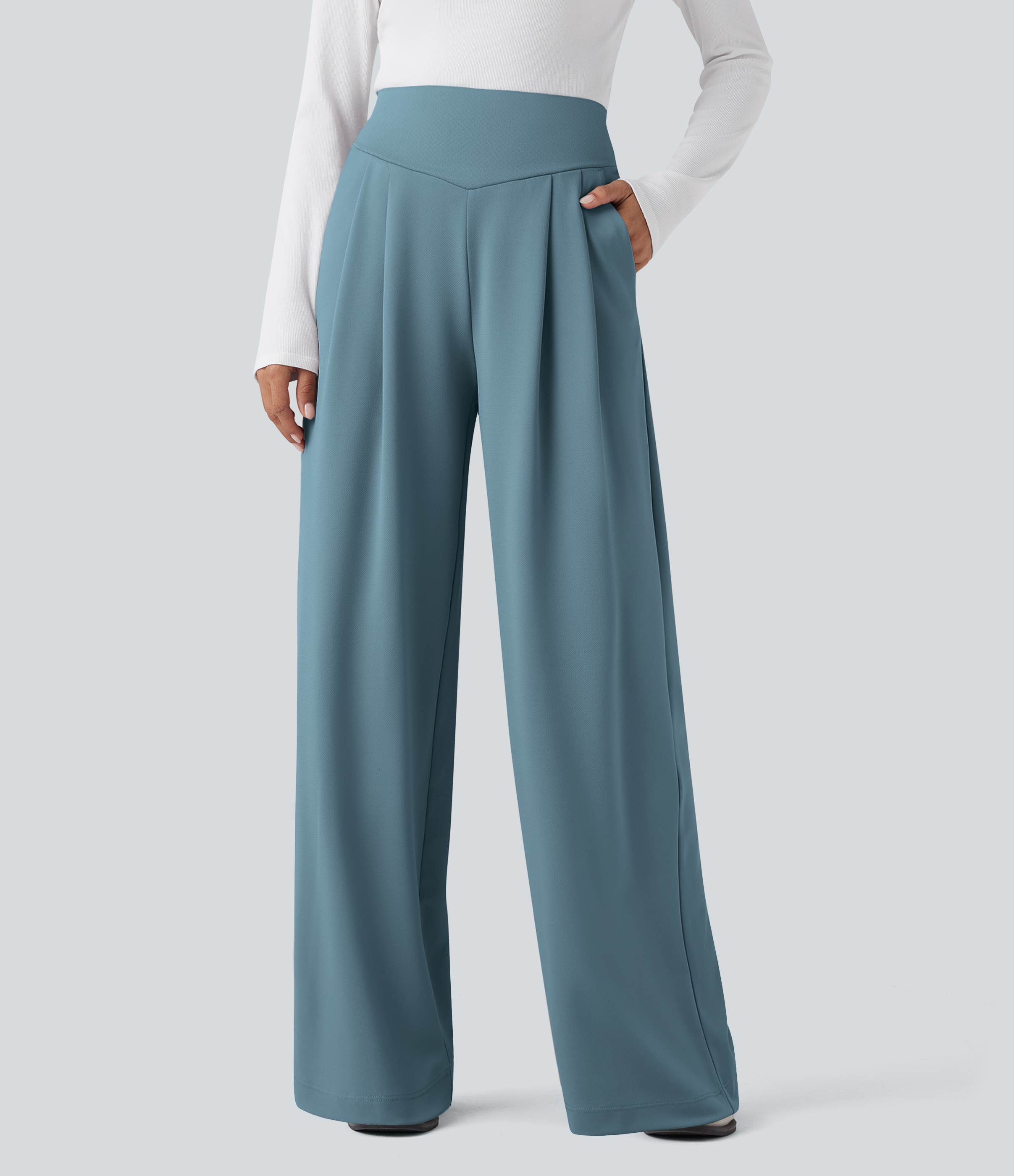 Pantalon de travail droit Halara Flex™ taille haute gainant en crêpe avec poches