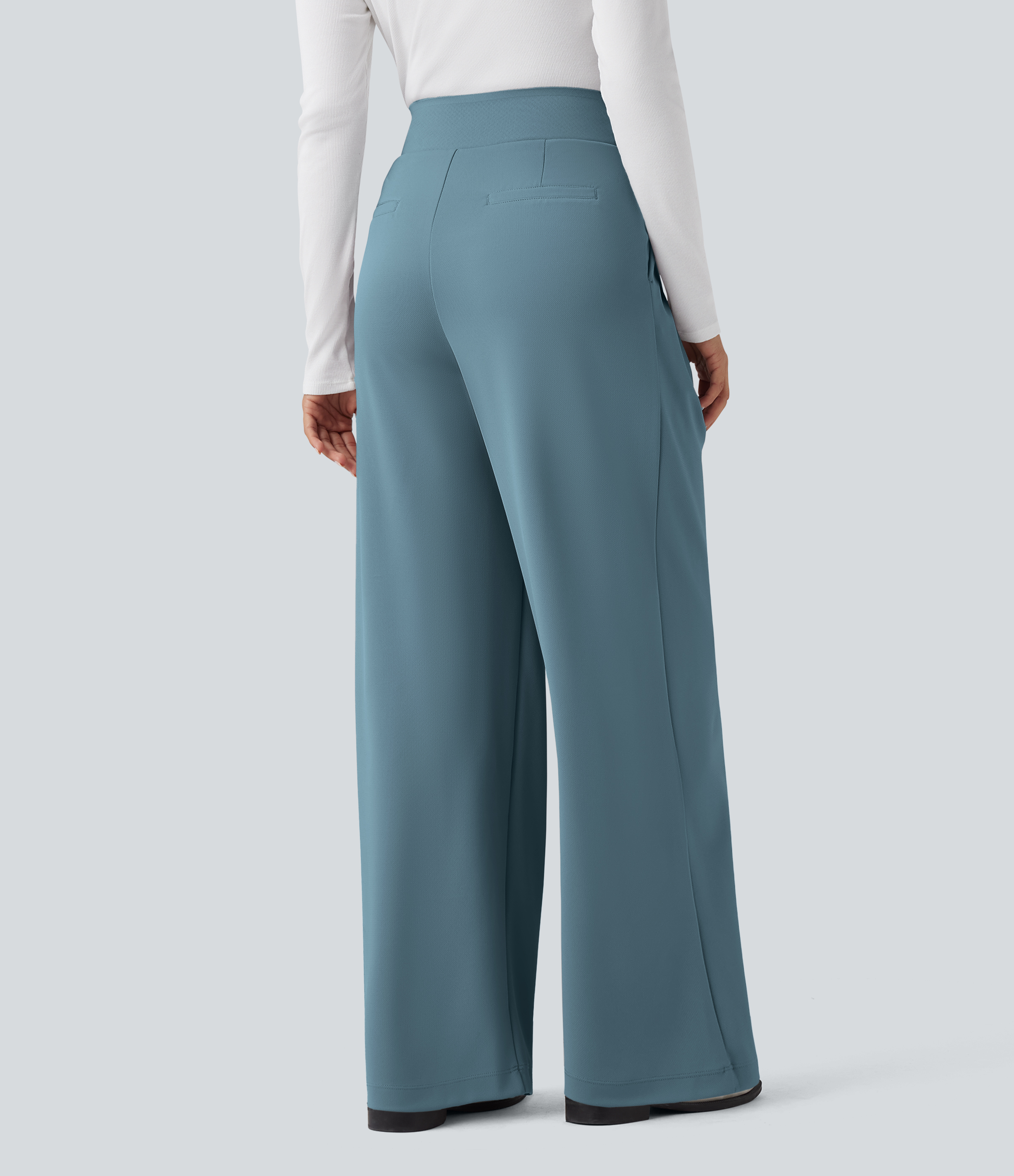 Coastline Blue Pantalon de travail droit Halara Flex™ taille haute gainant en crêpe avec poches / 2