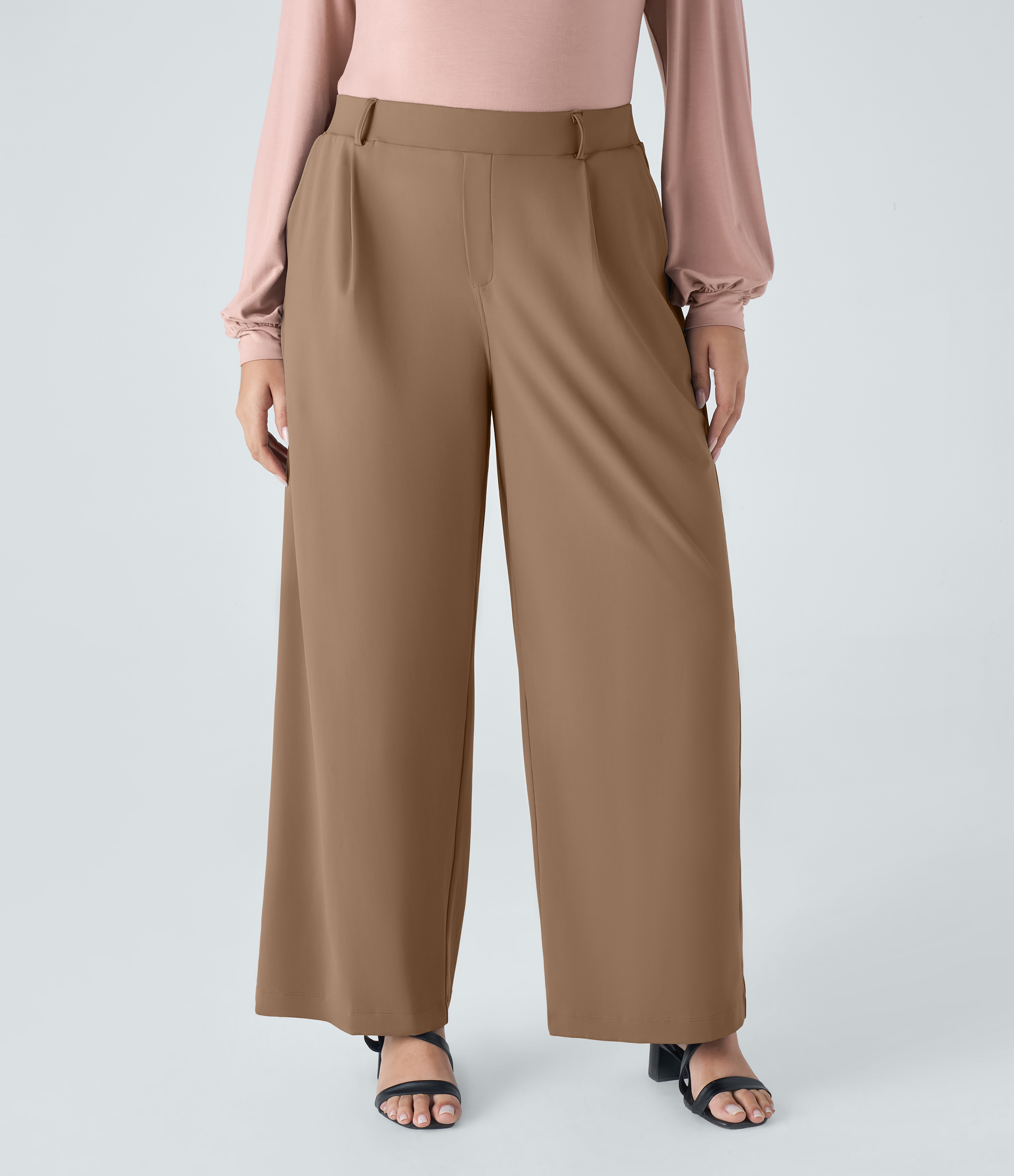 Pantalón  oficina tiro alto recto bolsillo lateral pinzas talla grande