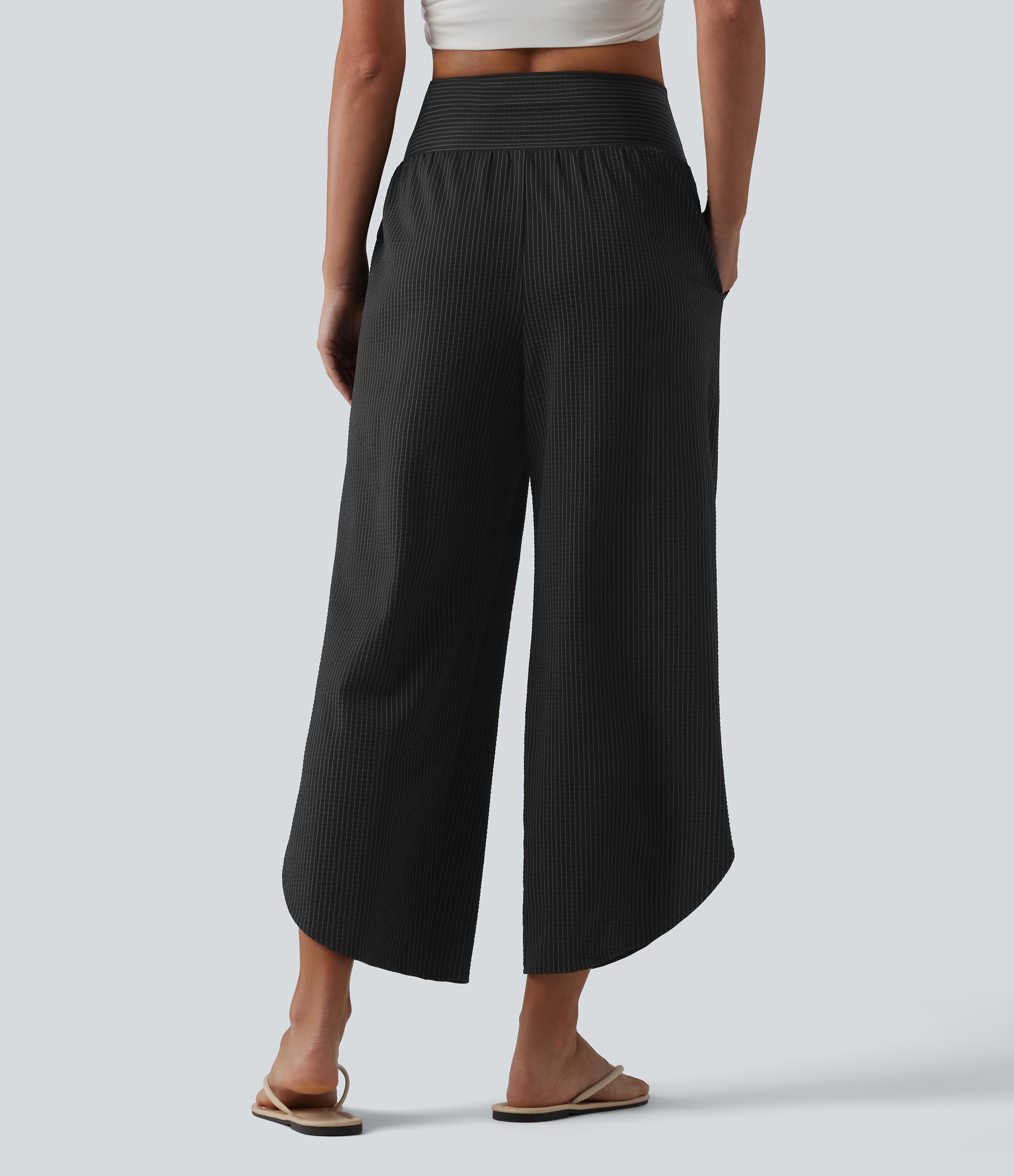 Ink Stripe Ribbed Hoch geschnittene, bauchformende, gestreifte, schnell trocknende Freizeithose mit Taschen – UPF40+ / 2