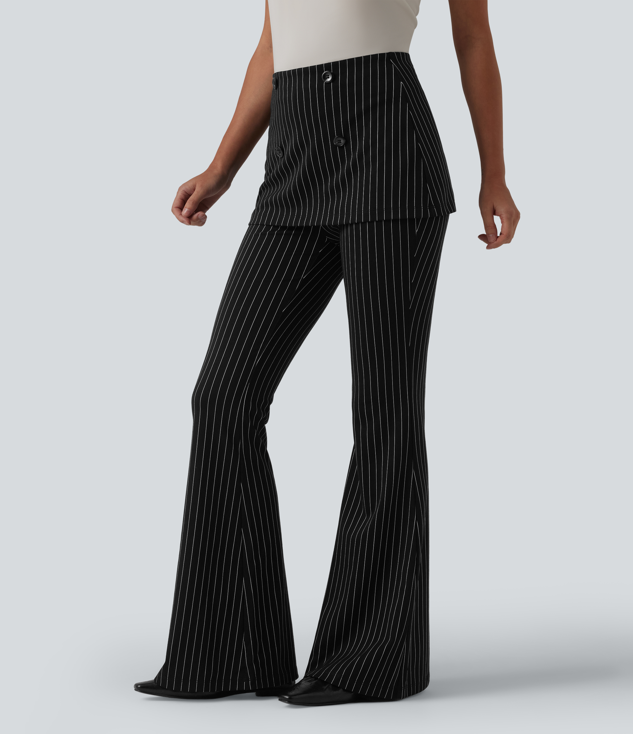 Pantalon tailleur évasé à rayures taille haute toucher frais