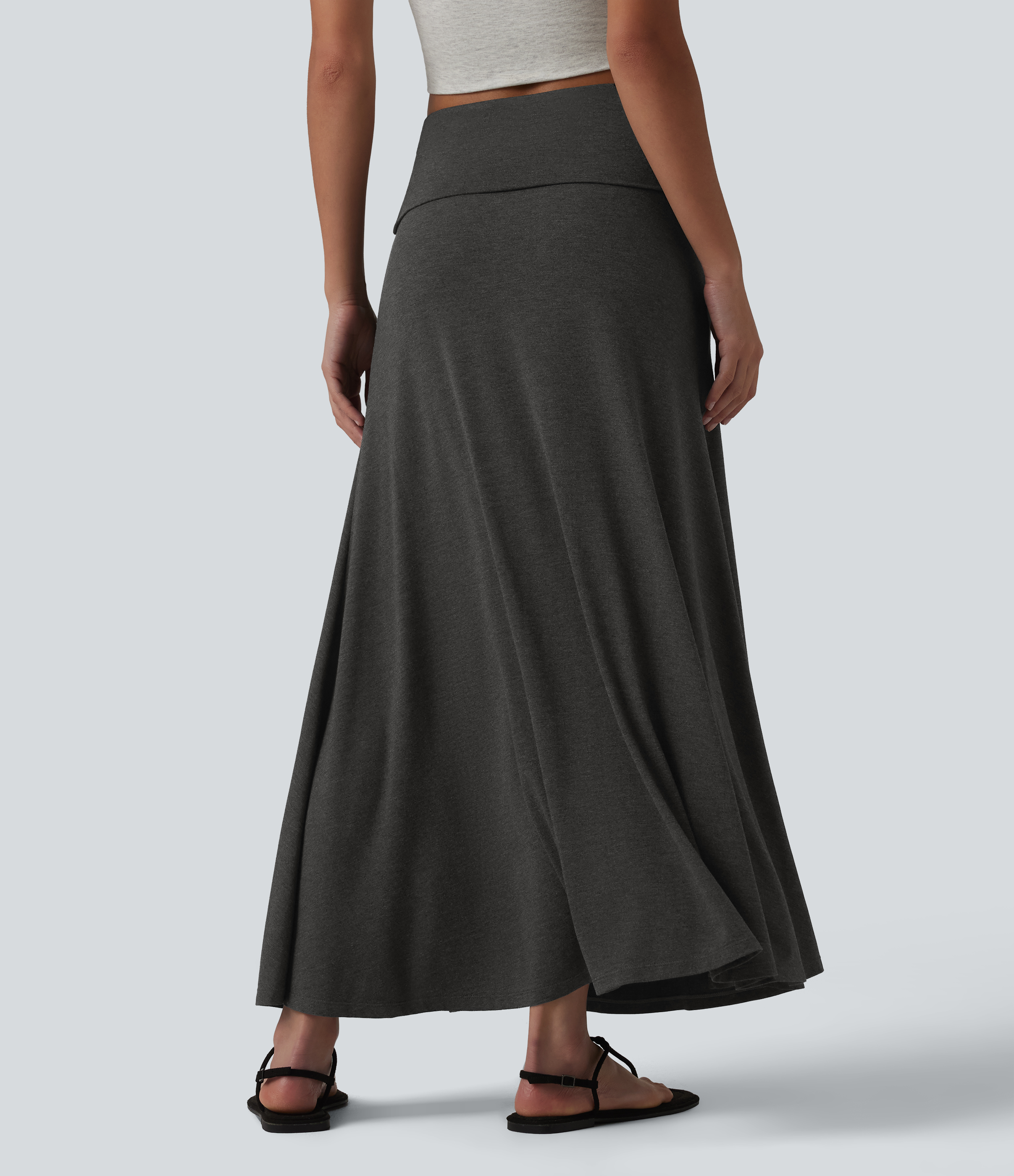 Dark Grey Jupe maxi sirène décontractée taille haute avec bande rabattable / 2