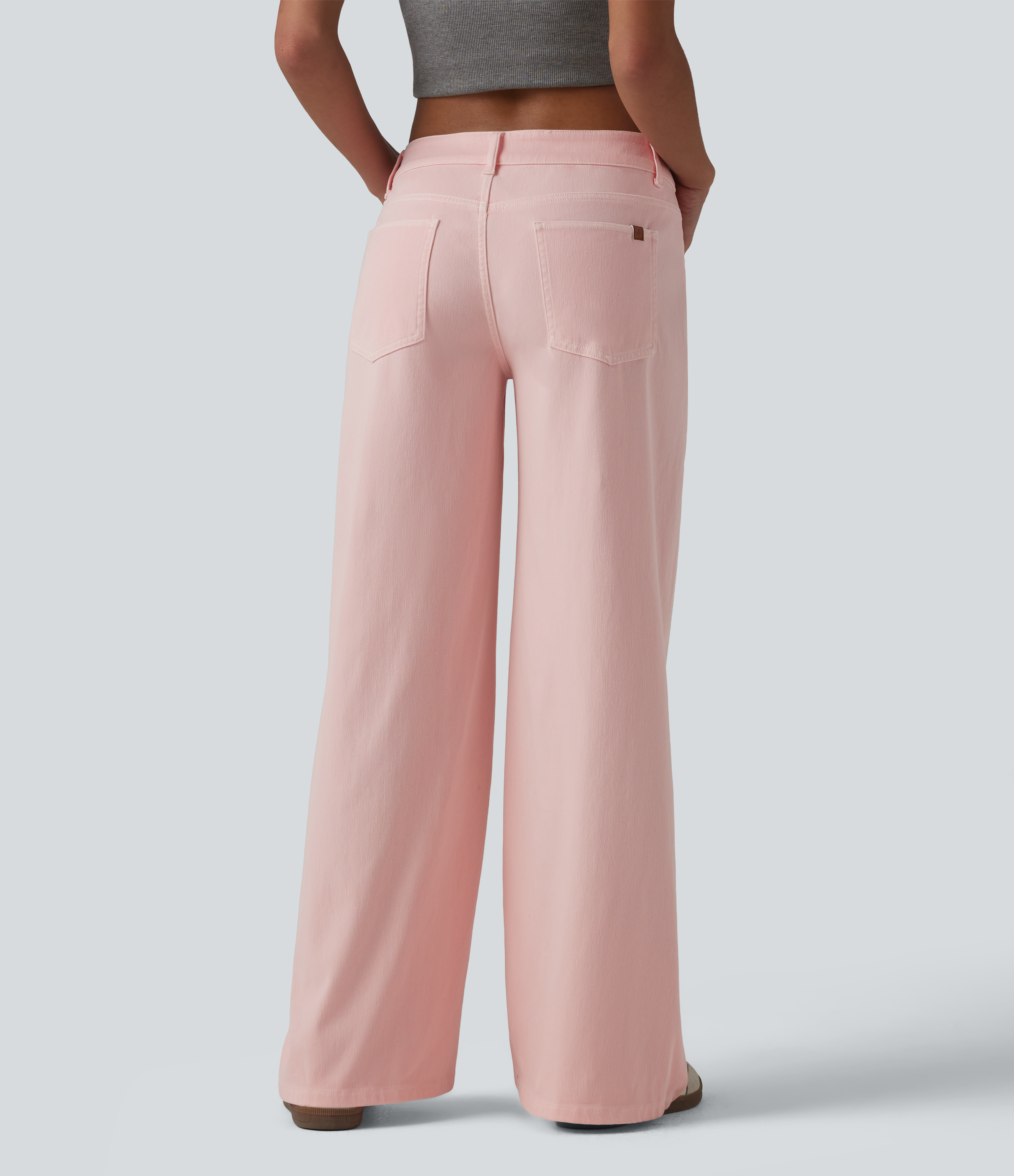 Barely Pink Halara Flex™ Asymmetric Low Rise Wide Leg Colorful Casual Jeans with Pockets / 2