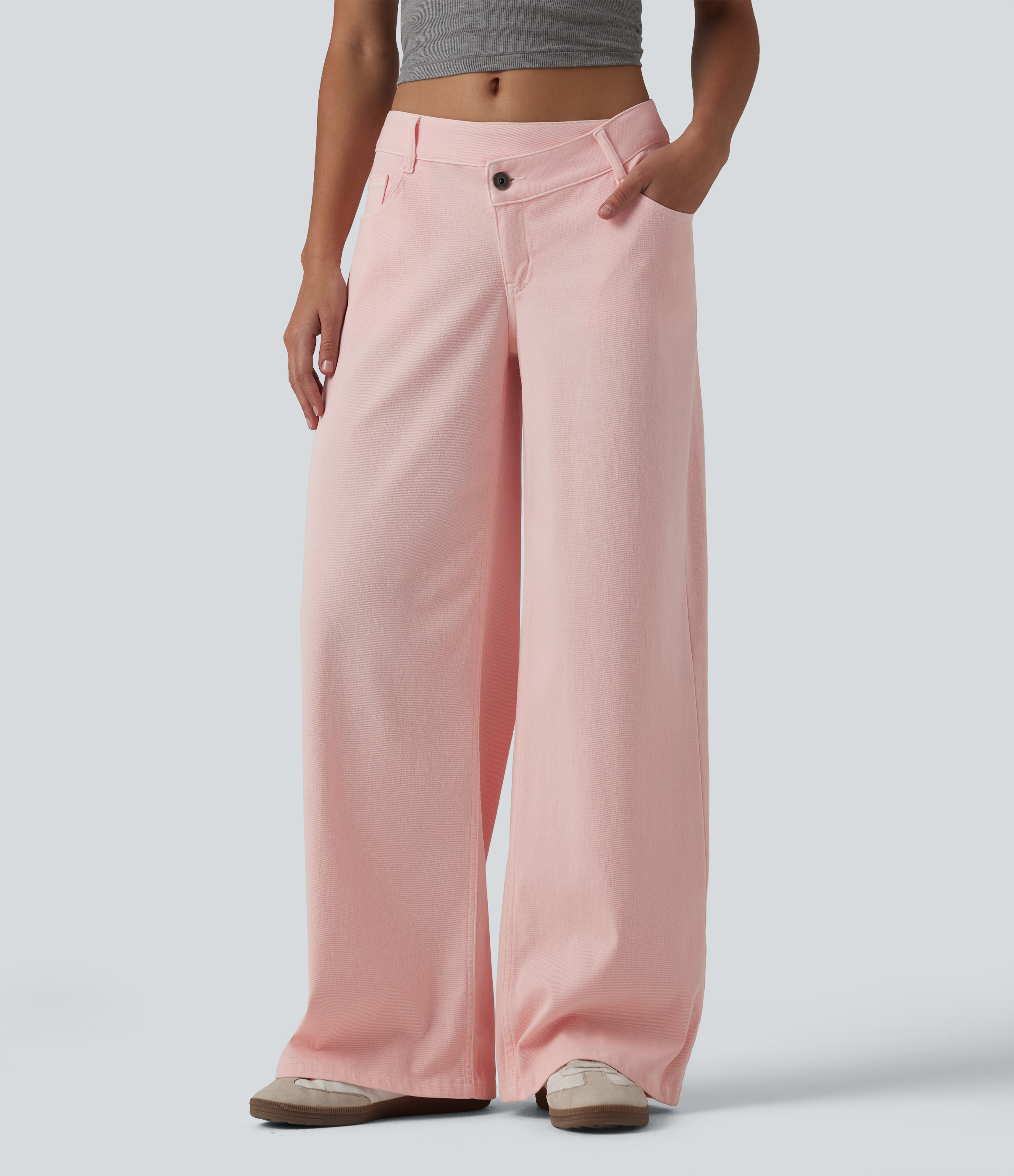 Halara Flex™ Jean large casual asymétrique coloré taille basse avec poches