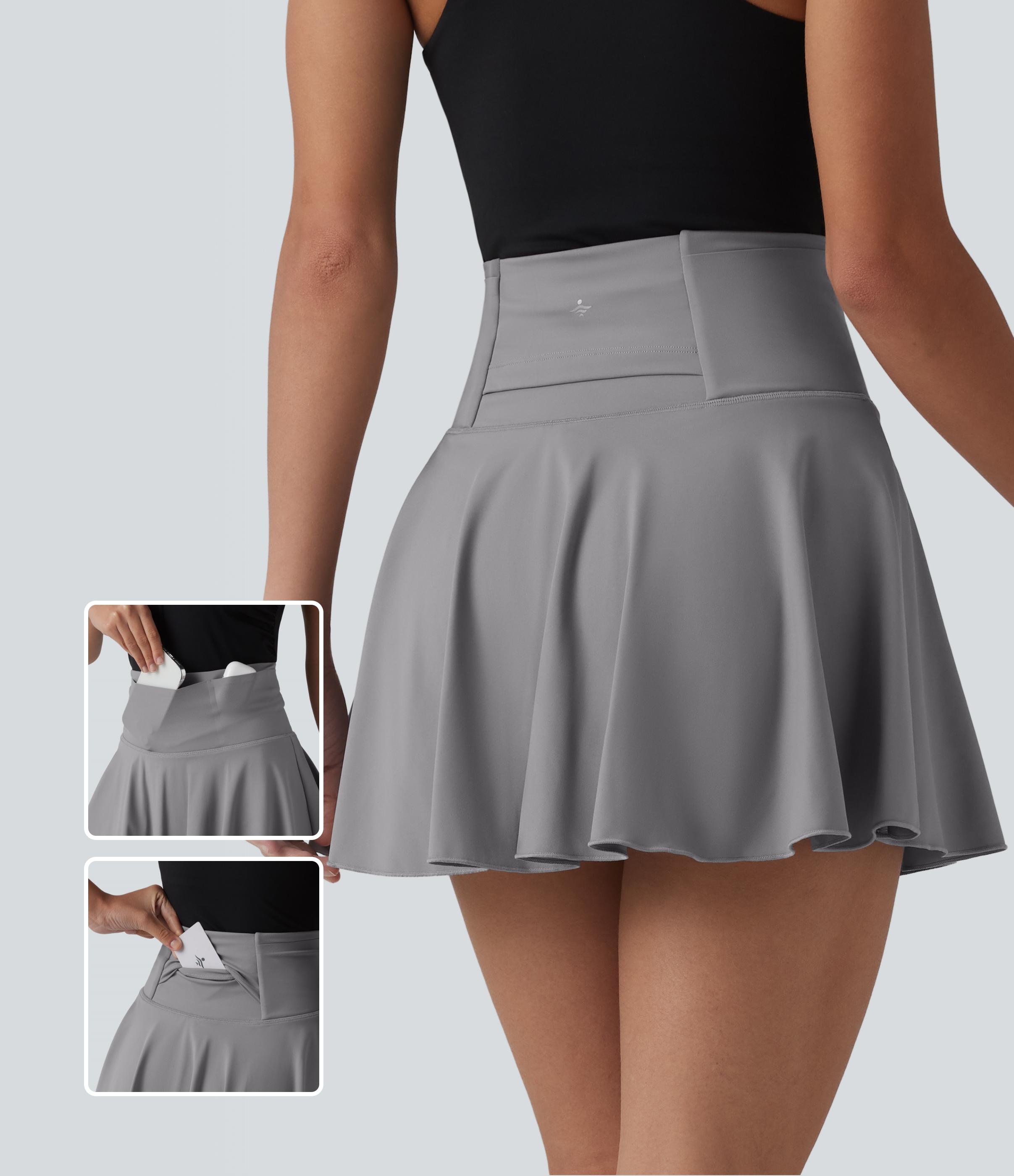 SoftlyZero™ Airy High Waisted 2-in-1 Cool Touch Flare Mini Tennis Skirt with Pockets-UPF50+