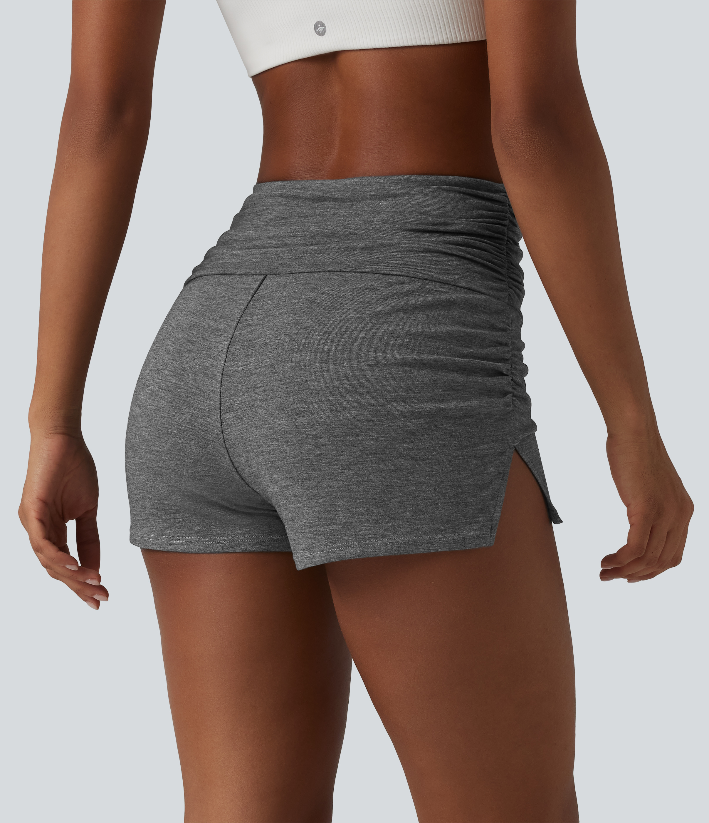 Darl Gray Floral Yarn High Waisted Ruched Built-in Underwear Casual Shorts 2.5'' / 2