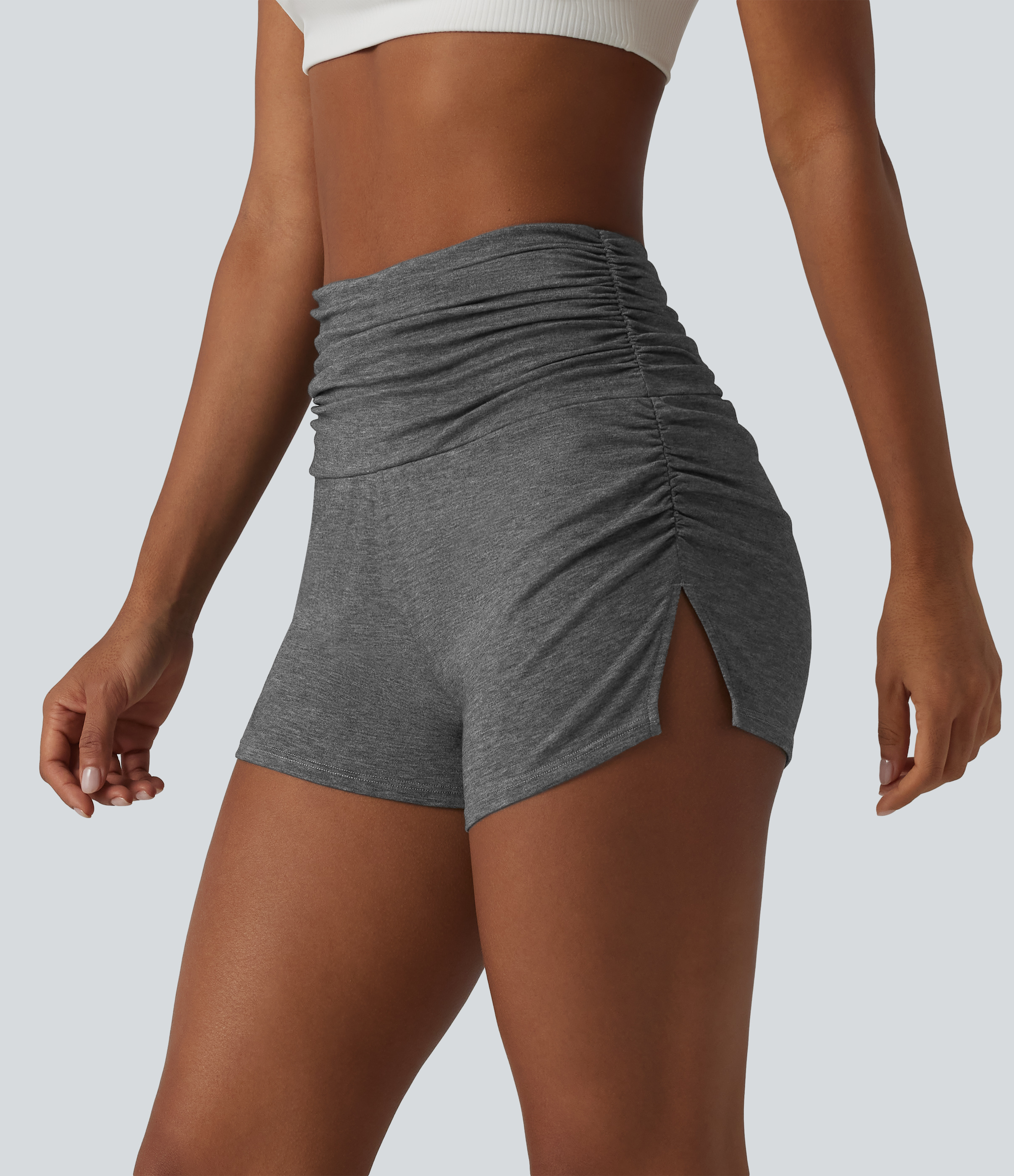 High Waisted Ruched Built-in Underwear Casual Shorts 2.5''