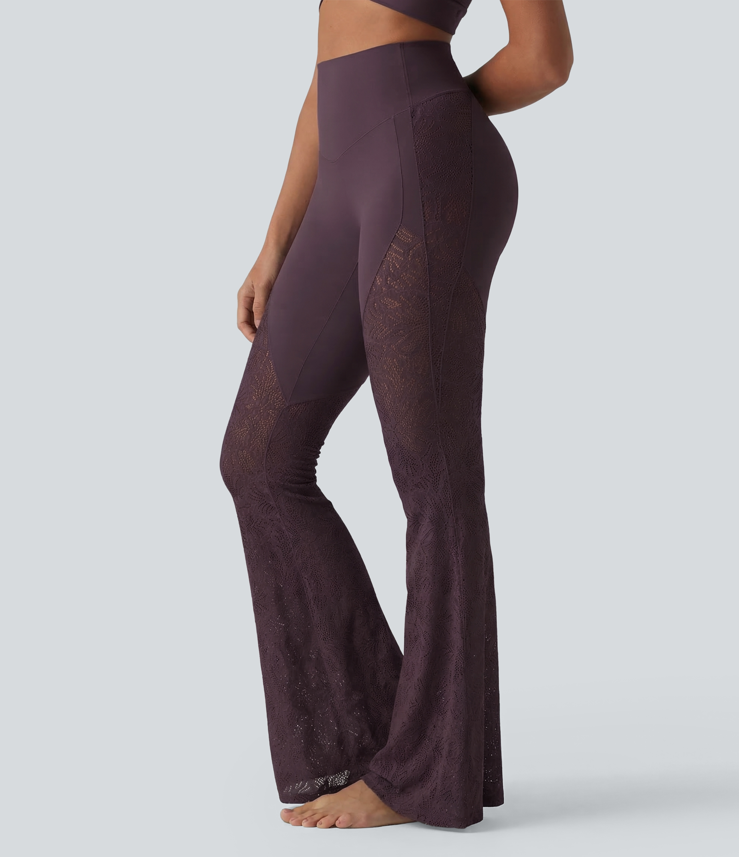 Halara UltraSculpt™ High Waisted Tummy Control Contrast Lace Yoga Flare Leggings with Pocket