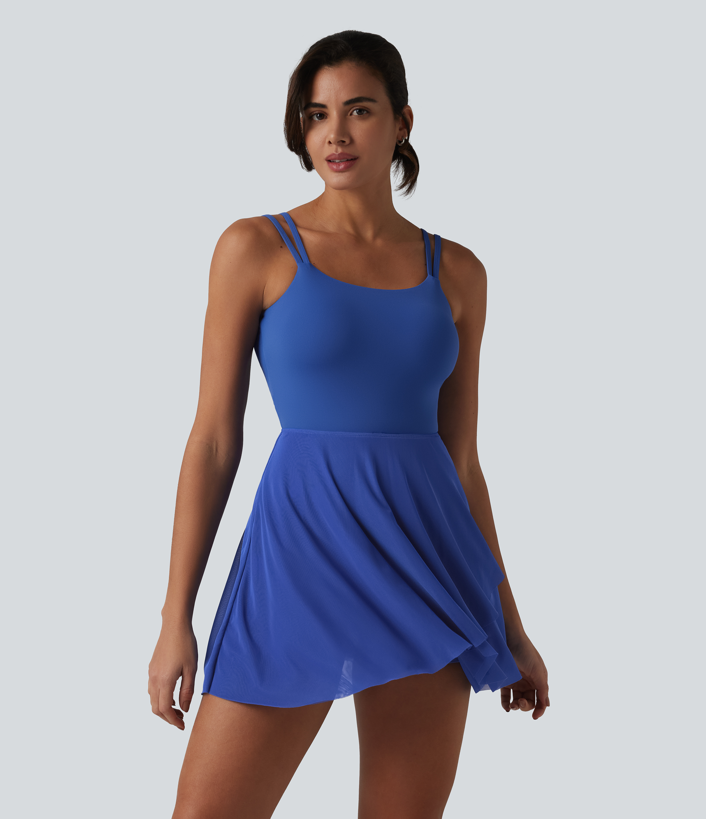 SoftlyZero™ Built-in Bra Contrast Mesh 2-in-1 Mini Tennis Active Slip Dress with Pockets-Easy Peezy Edition-UPF50+