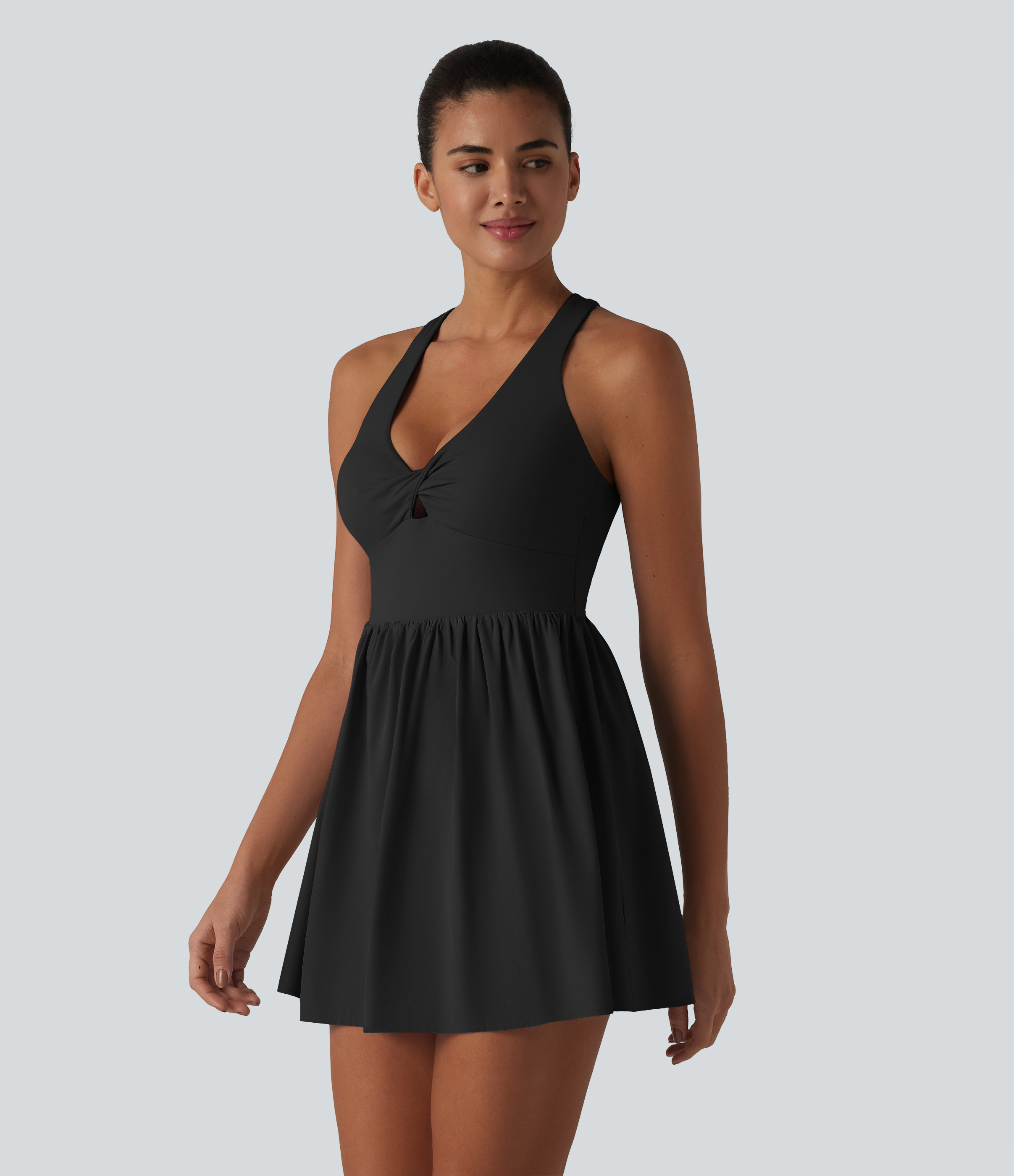 Breezeful™ V Neck Built-in Bra Racerback 2-in-1 Quick Dry Mini Tennis Active Dress with Pockets-Easy Peezy Edition