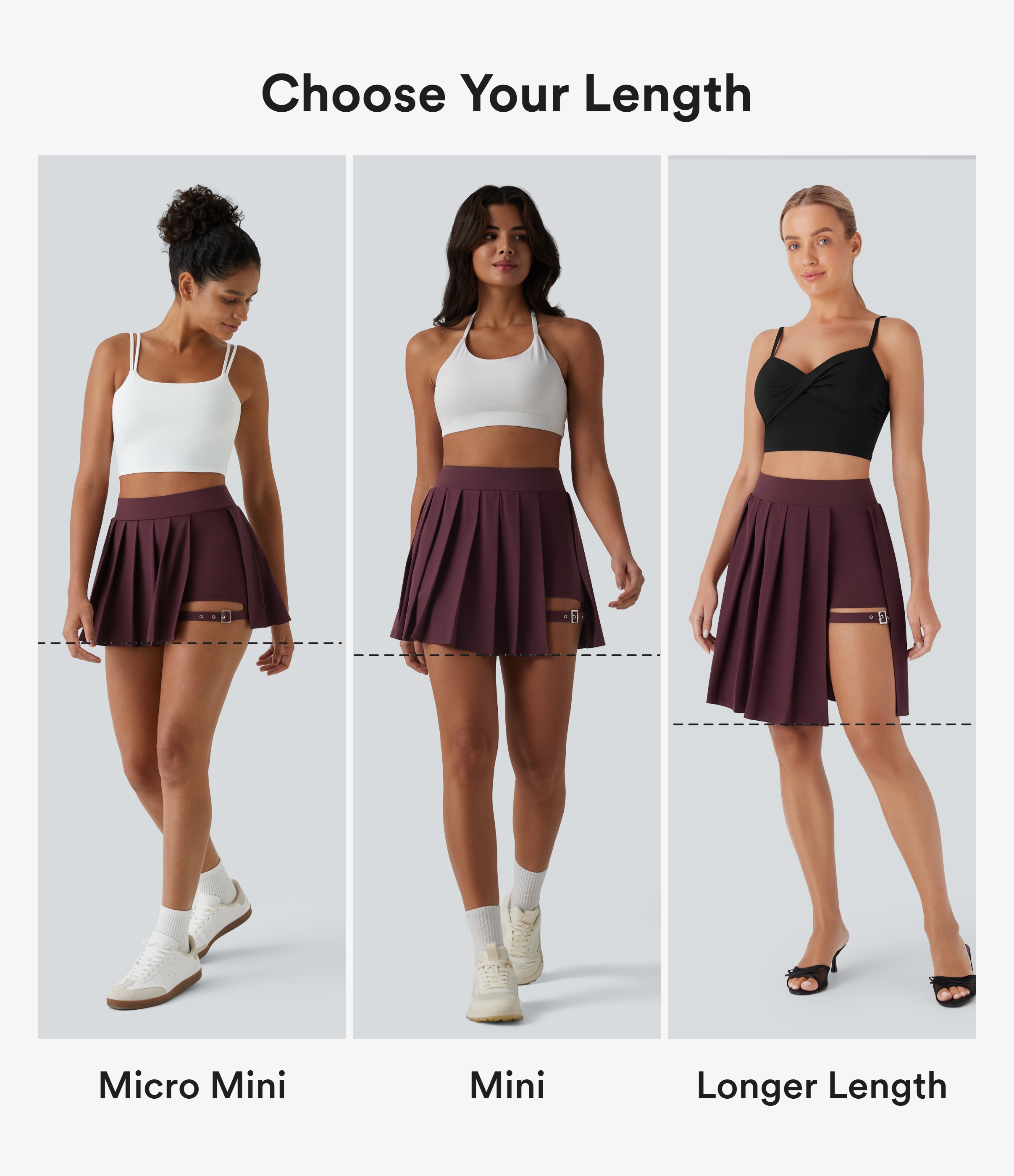 Amaranth Breezeful™ High Waisted Pleated 2-in-1 Pocket Adjustable Buckle Mini Quick Dry Party Skirt / 2