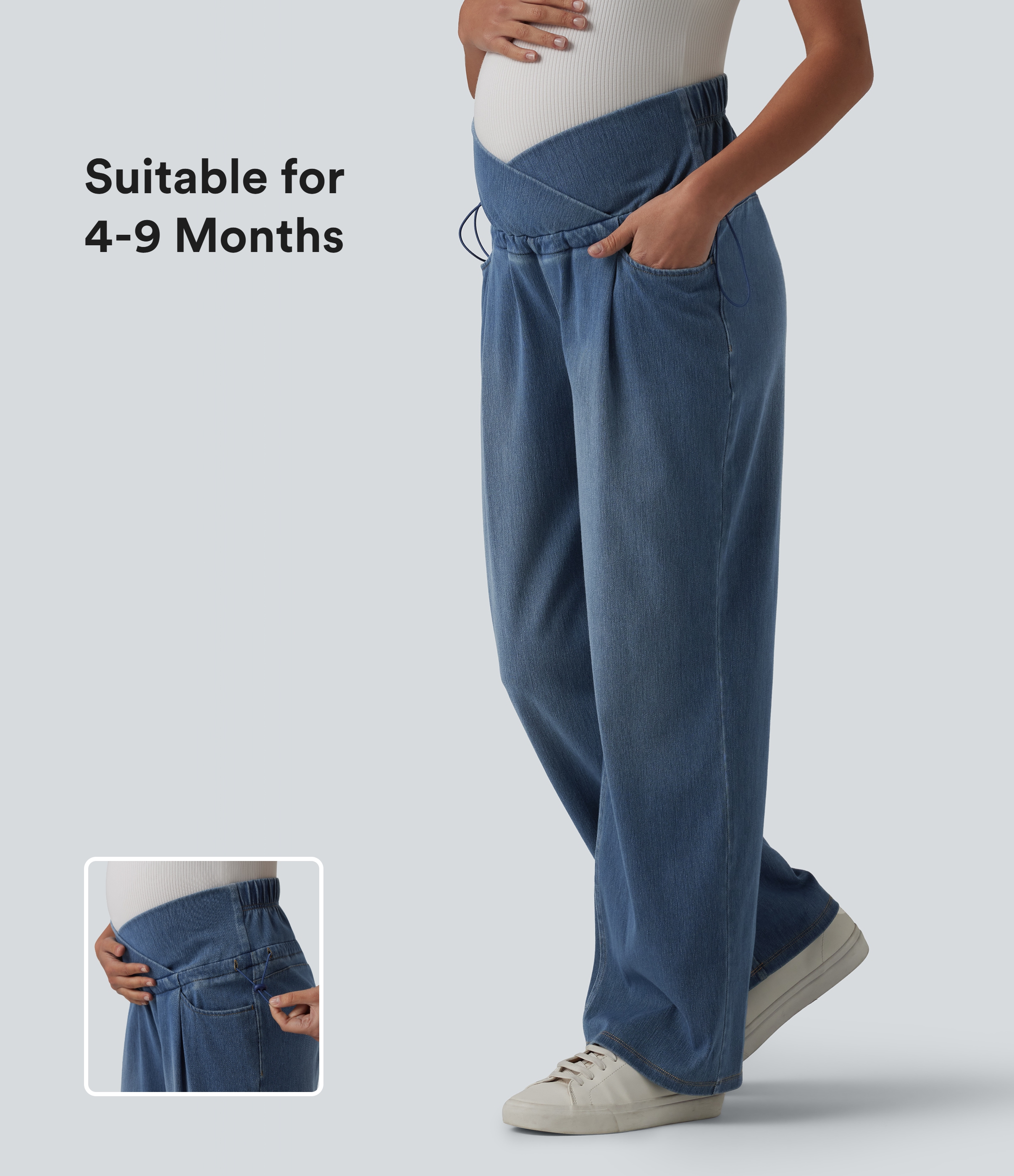 Halara Flex™ - Lässige Baggy-Umstands-Jeans mit hohem Crossover-Bund, Seitentaschen und Kordelzug