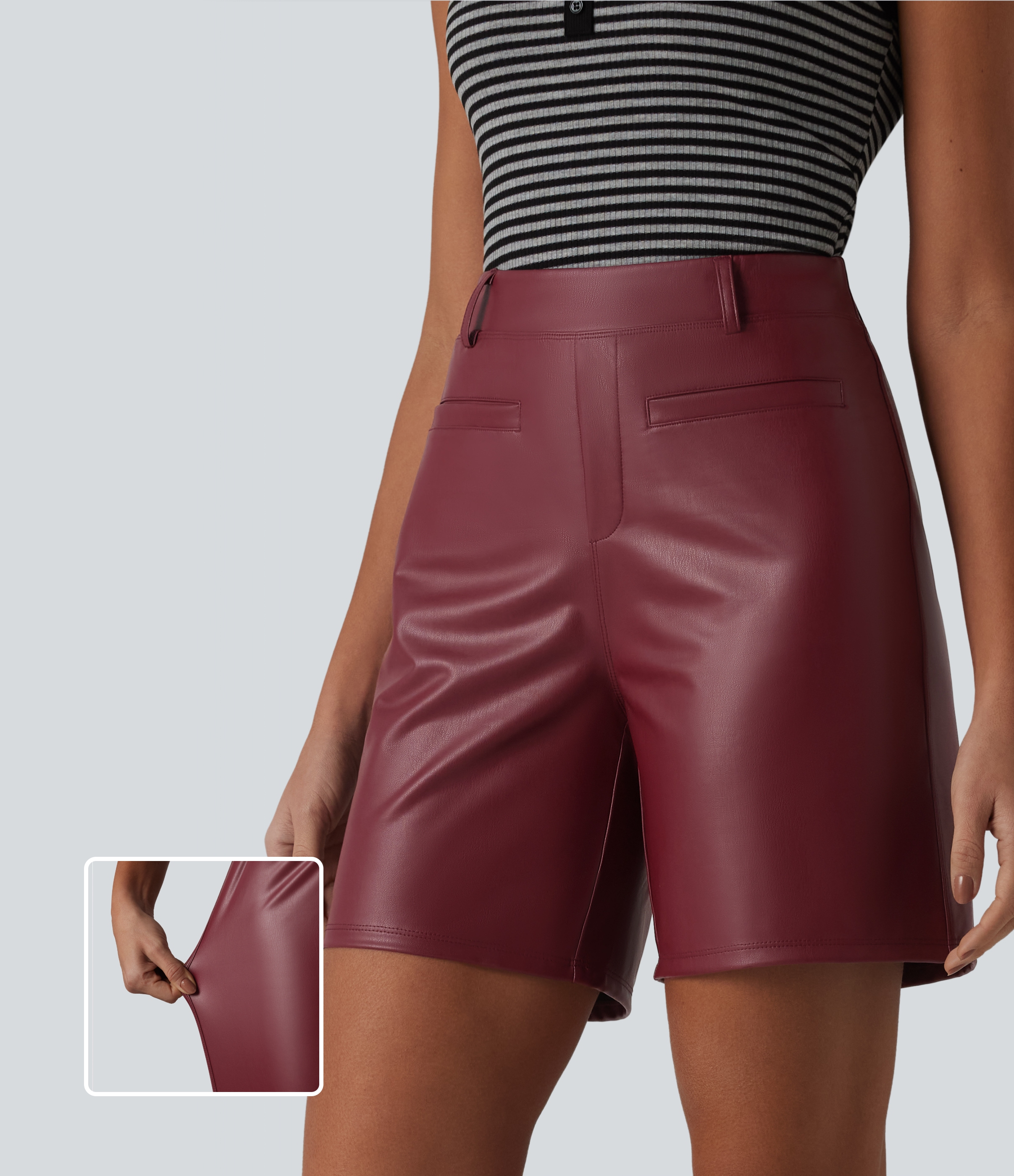 High Waisted Stretchy PU Casual Shorts with Pockets