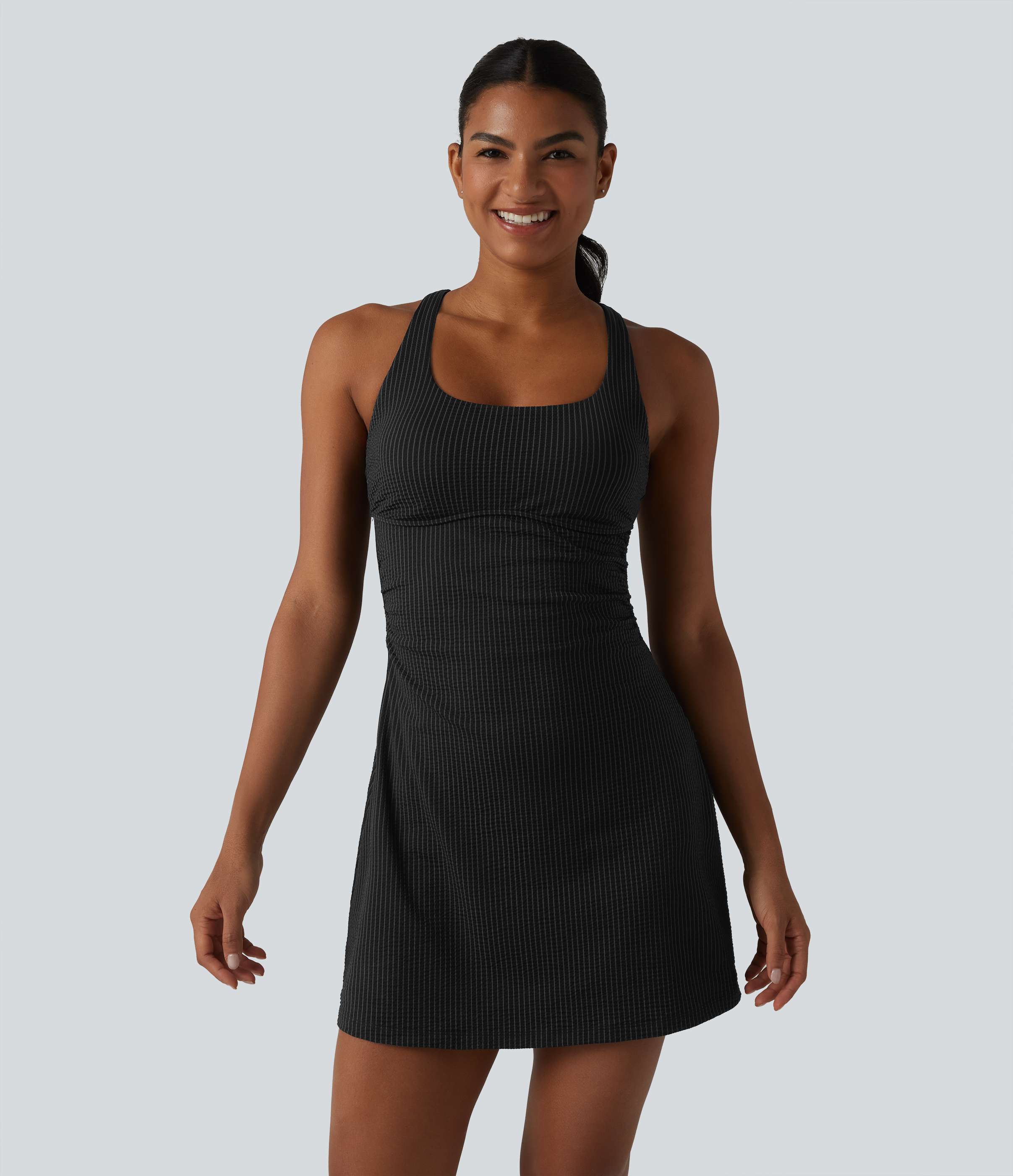 Ink Stripe Ribbed Robe de tennis active mini à rayures, encolure en U, soutien-gorge intégré, 2 pièces, séchage rapide, avec poches - UPF40+ / 2