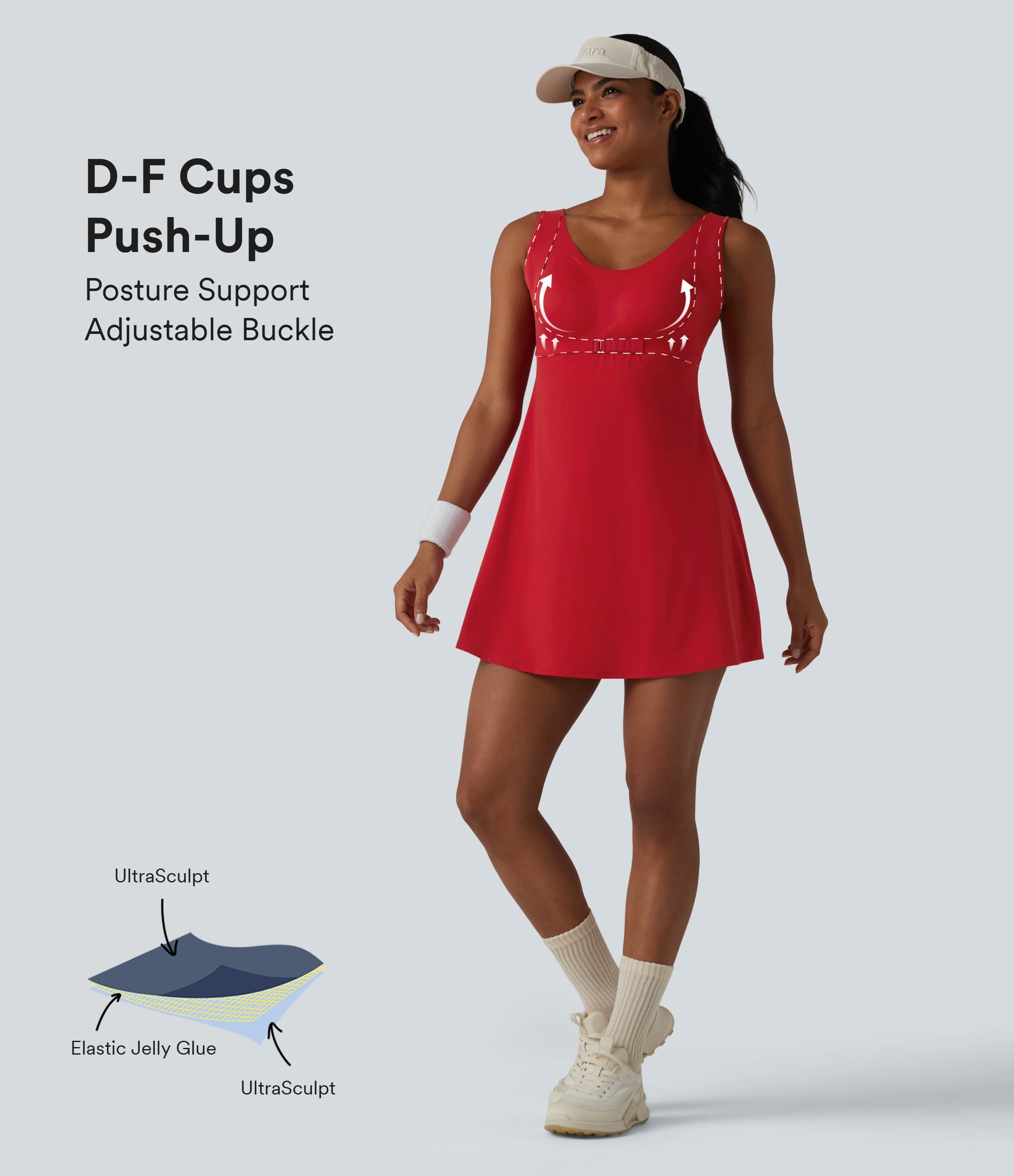 Halara UltraSculpt™ - 2-in-1 Tennis-Sportkleid mit Seitentaschen - Easy Peezy Edition, Push-Up, E-G Cups