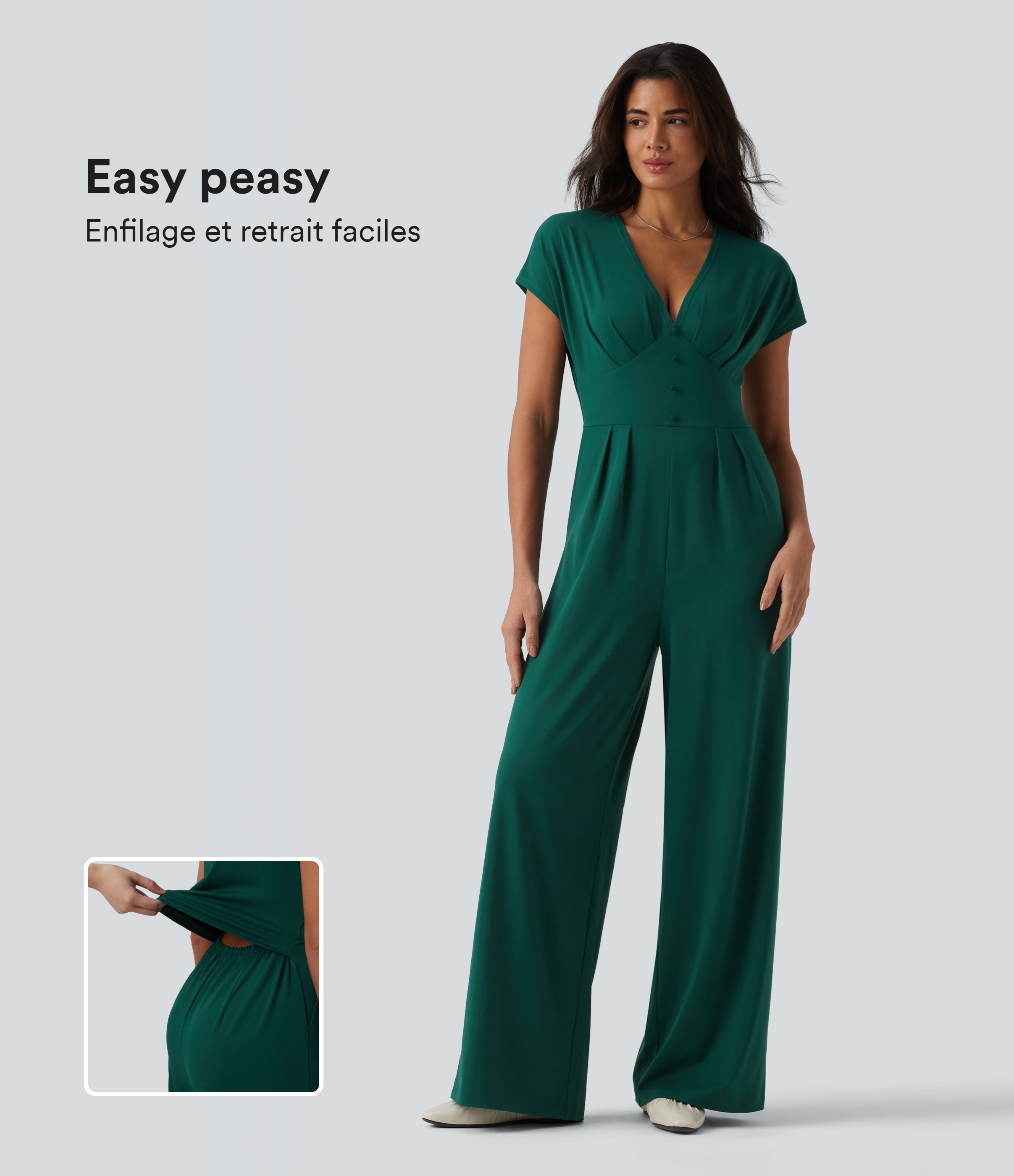 Combinaison décontractée large col V manches courtes avec poches - Édition Easy Peasy