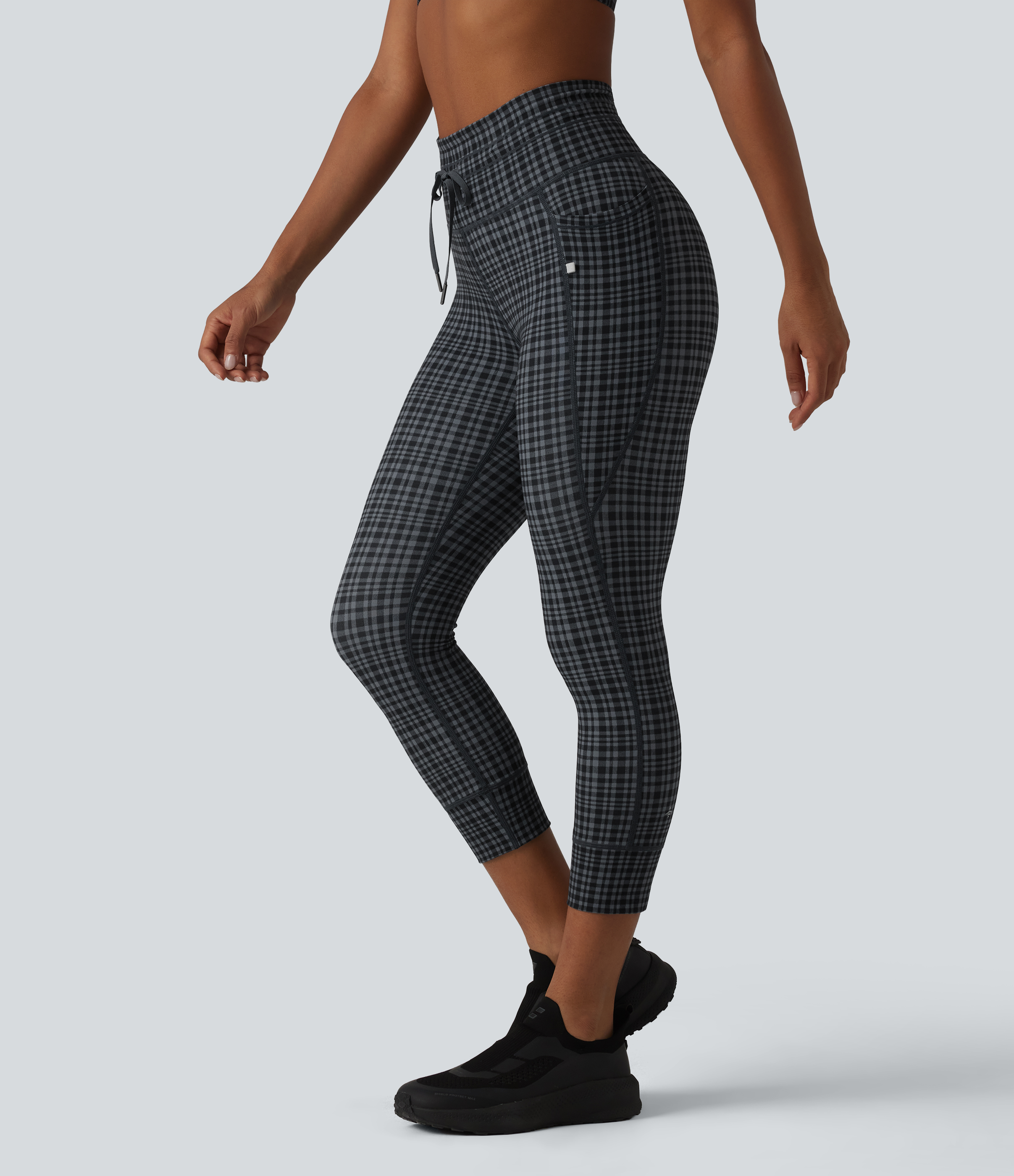 Halara UltraSculpt™ Check Plaid Print High Waisted Drawstring Yoga Capri Leggings with Pockets