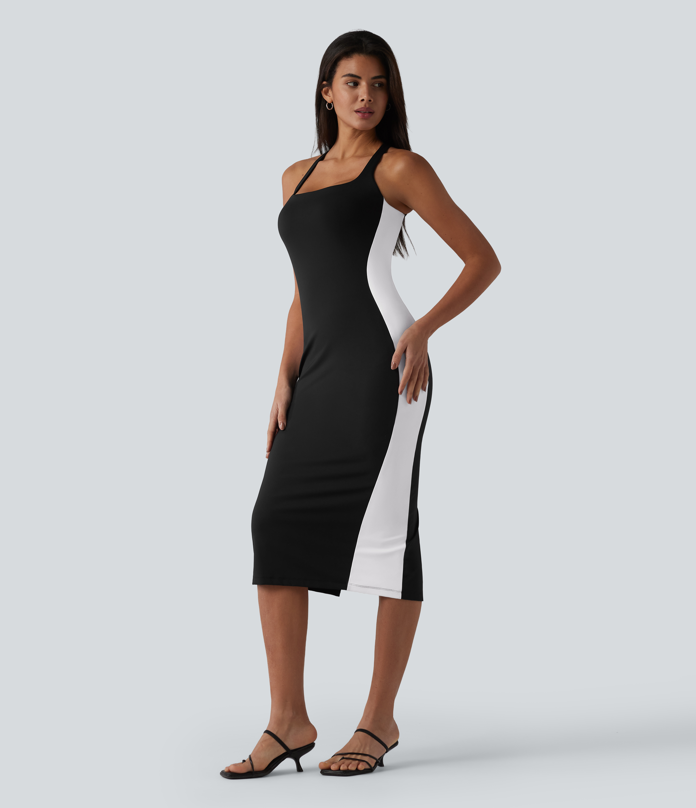 SoftlyZero™ Airy vestido midi con sujetador integrado, control de abdomen y shapewear integrado, estilo bodycon, color block, tacto fresco — Edición Easy Peezy — UPF50+
