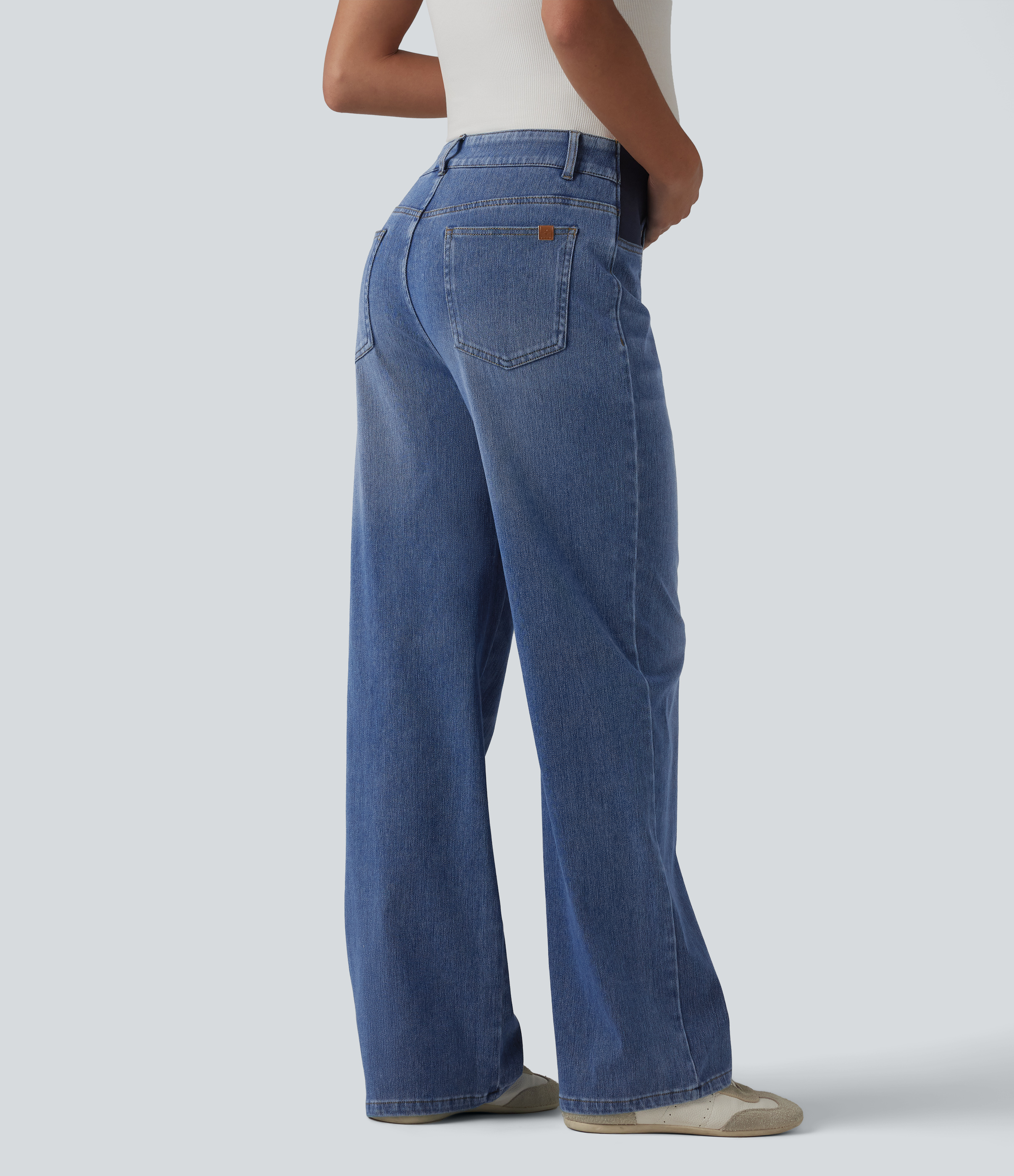 Tide Blue Denim Halara Flex™ Mid Rise Straight Leg Maternity Casual Jeans with Pockets / 2